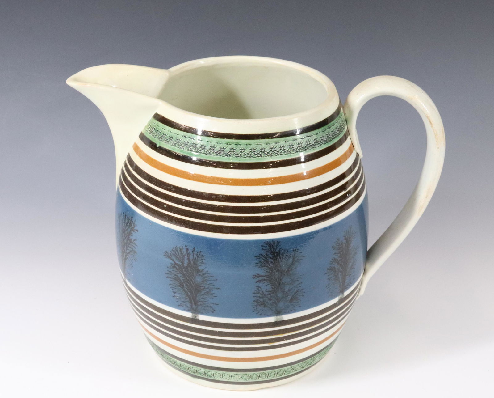 LARGE MOCHAWARE DECORATED PITCHER (1 of 5)