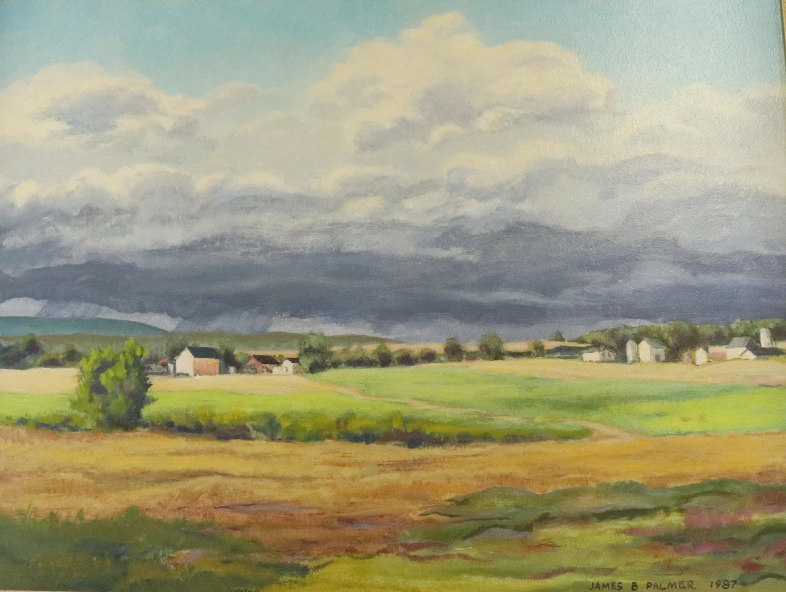 JAMES B. PALMER OIL BOARD: RAIN IN DUE SEASON FEBRUARY, 1987 - SIGNED LOWER RIGHT AND DATED - FRAMED Dimensions 24" X 18" PLEASE READ BEFORE BIDDING – PICKUP FOR THIS AUCTION WILL NOT BE UNTIL THE WEEK OF OCTOBER 25TH. PI