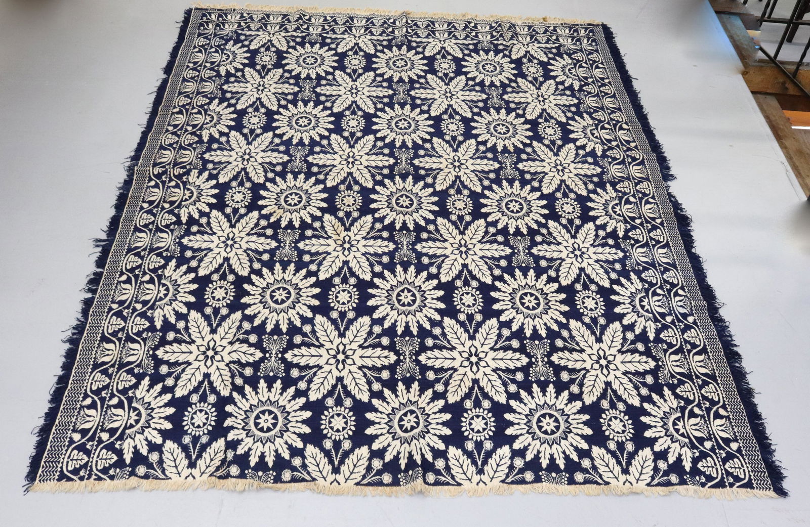 19TH C. BLUE/WHITE COVERLET (1 of 4)