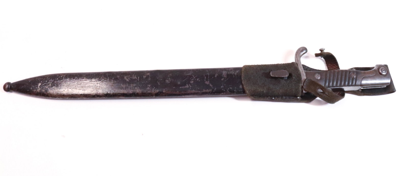 GERMAN WWI 98-05 BUTCHER BAYONET: BLADE MARKED; CROWN OVER W 17- MAKER MARKED; WEYERSBERG, KIRSCHBAUM - WITH SHEATH SIZE: 20 1/2" L OVERALL
