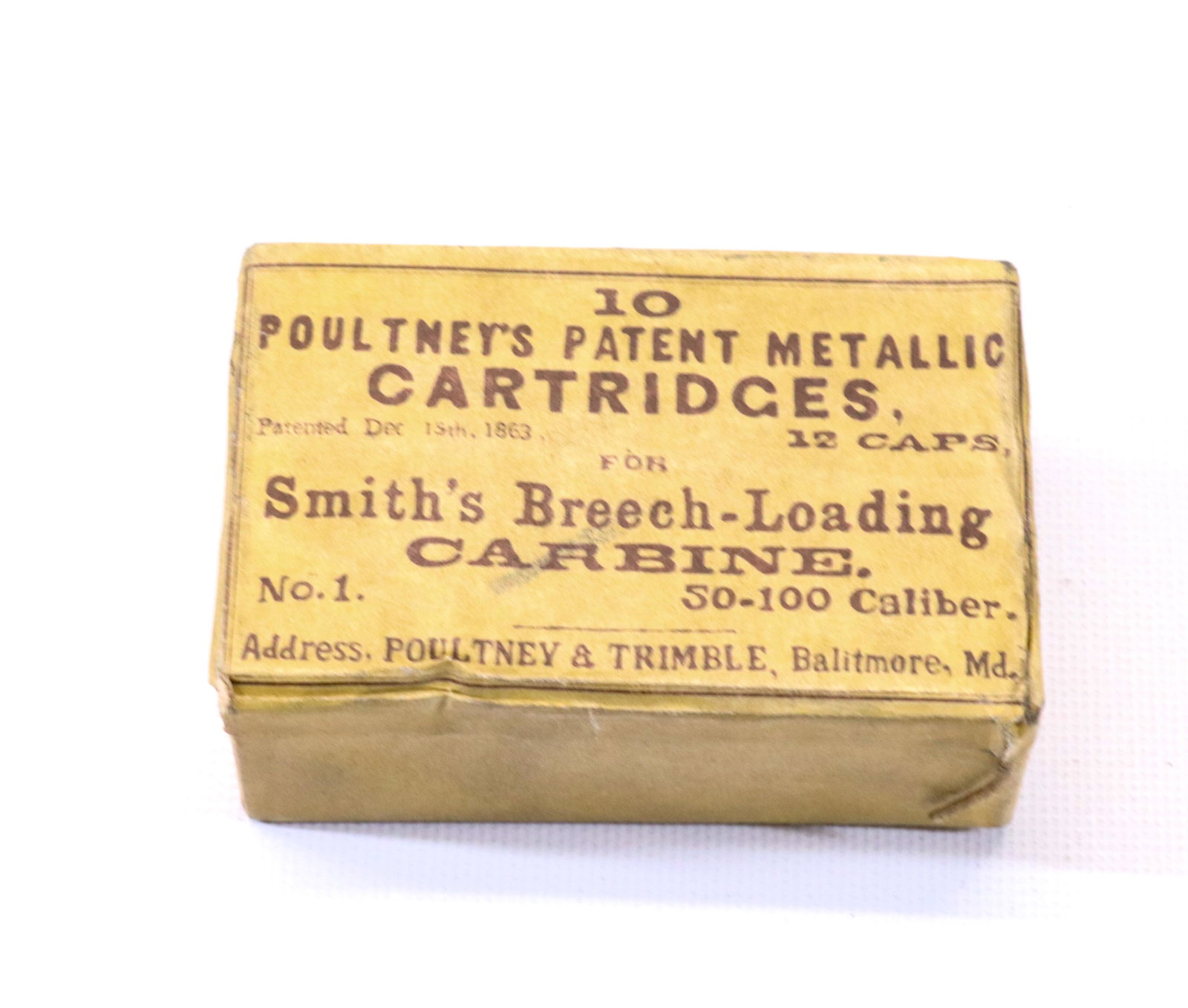 SMITH CARBINE CARTRIDGE PACK: UNOPENED BOX OF 10 CARTRIDGES - .50 CAL