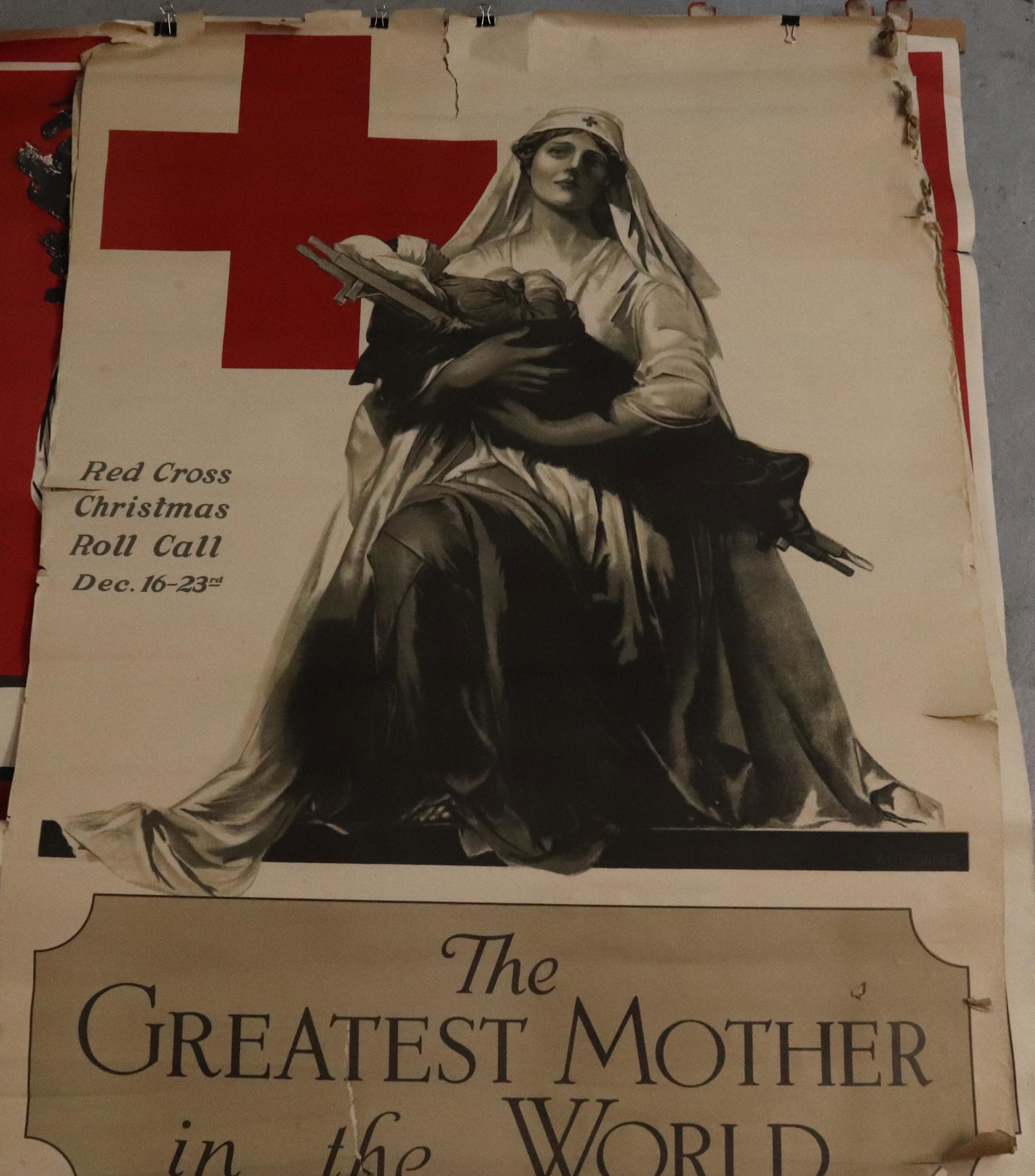 (3) VINTAGE RED CROSS WARTIME POSTERS: INCLUDING: (2) A.E. FORINGER AND (1) DEXTER SIZE: LARGEST 35" X 54"