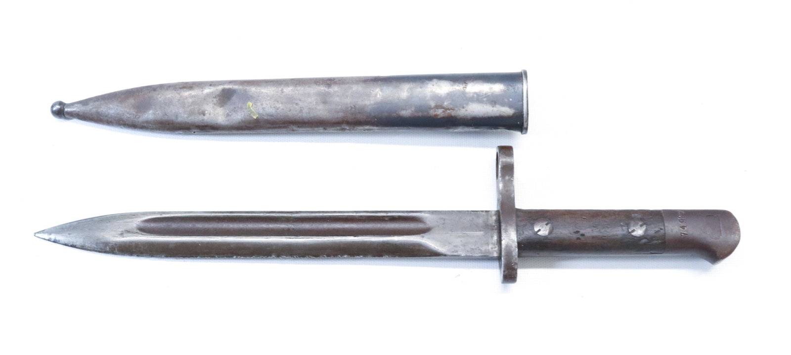 WWII BAYONET: SERIAL# 74927 - MARKED A.S. F.A. - WITH SCABBARD - 9 5/8" BLADE - 14 5/8" OVERALL