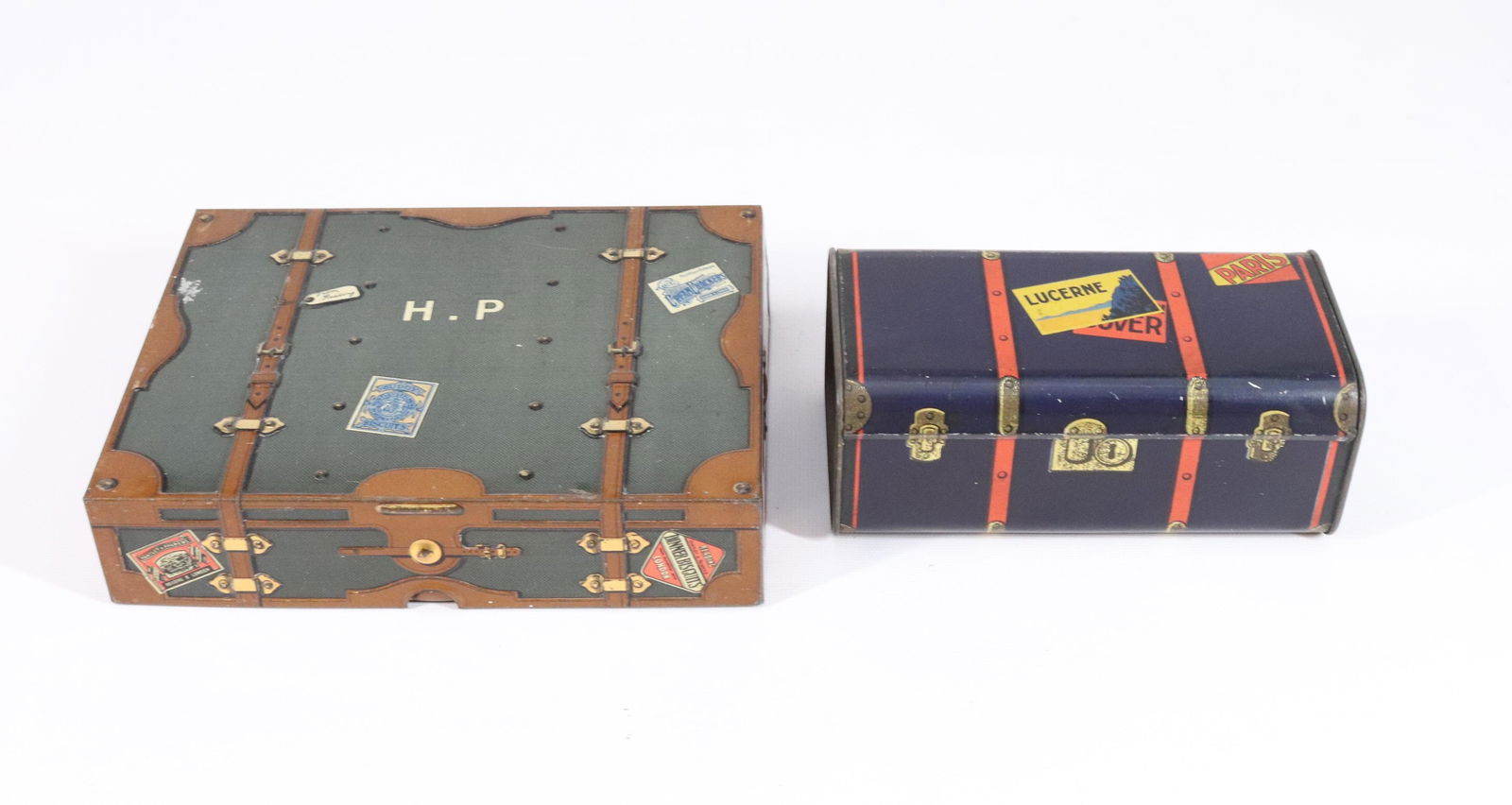 (2) TIN LITHO TRAVEL TRUNK BISCUIT TINS (1 of 5)