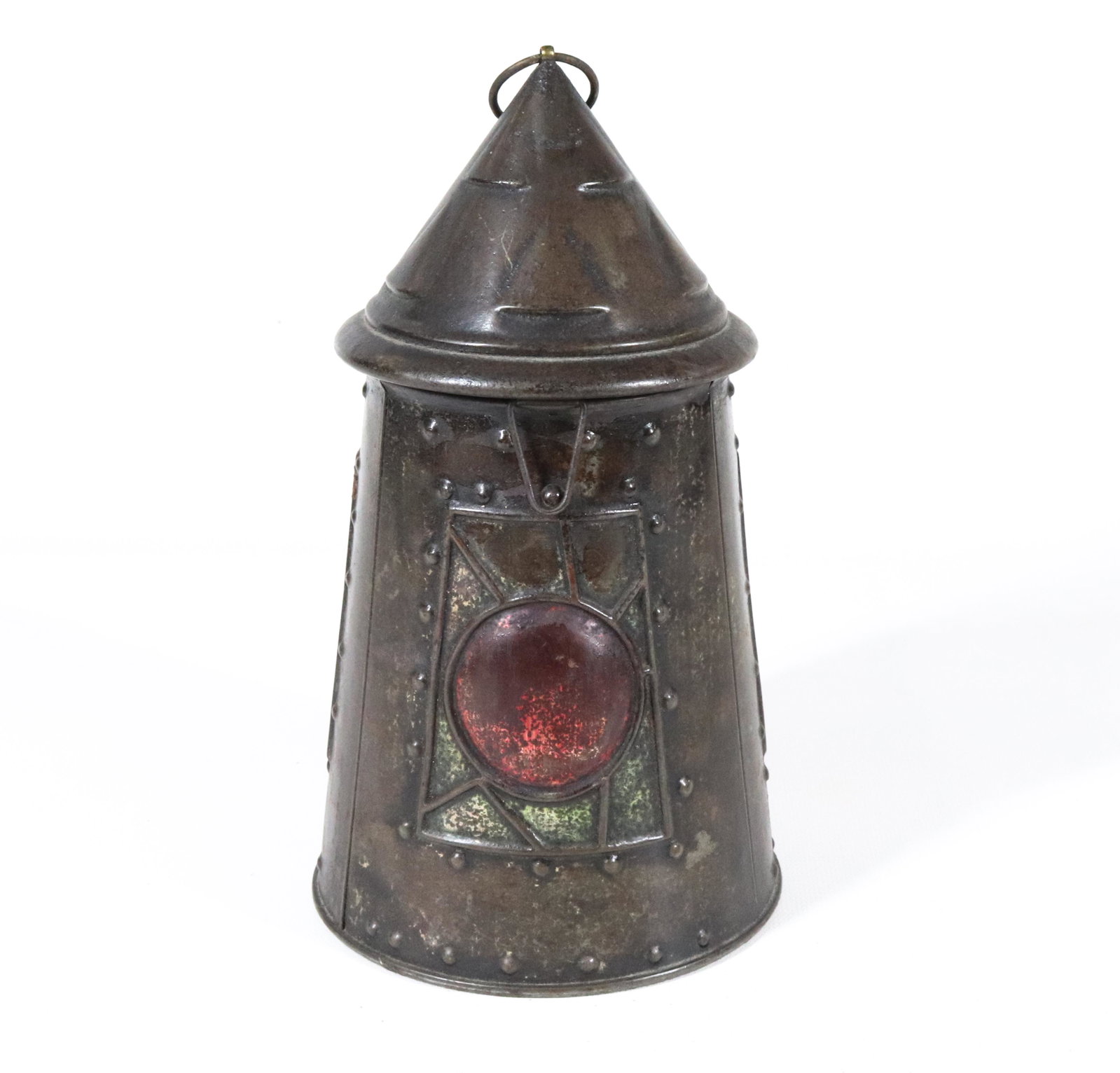 HUNTLEY & PALMERS TIN LANTERN BISCUIT TIN: HINGED TOP AND MRKD. ON BOTTOM 9" H