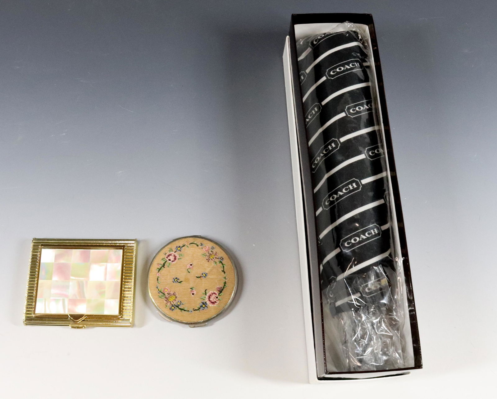 (2) VINTAGE COMPACTS AND COACH UMBRELLA (1 of 2)