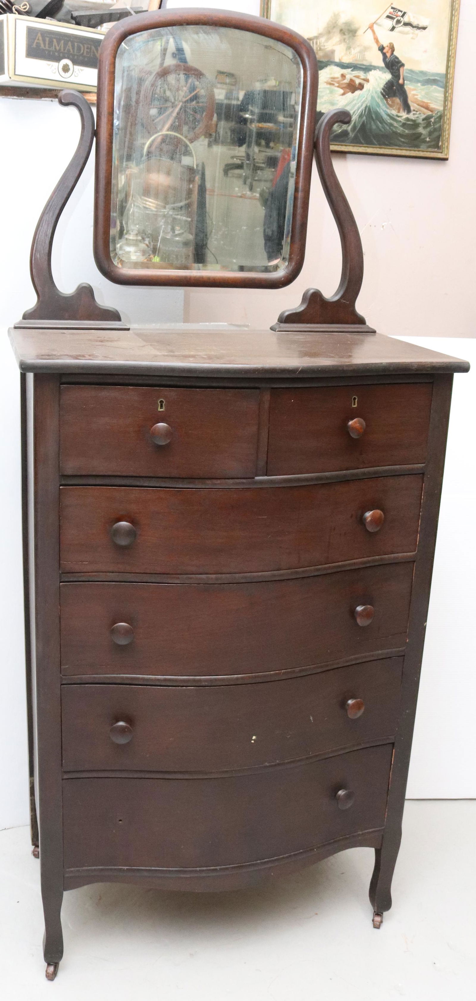 ANTIQUE HIGH CHEST OF DRAWERS (1 of 2)