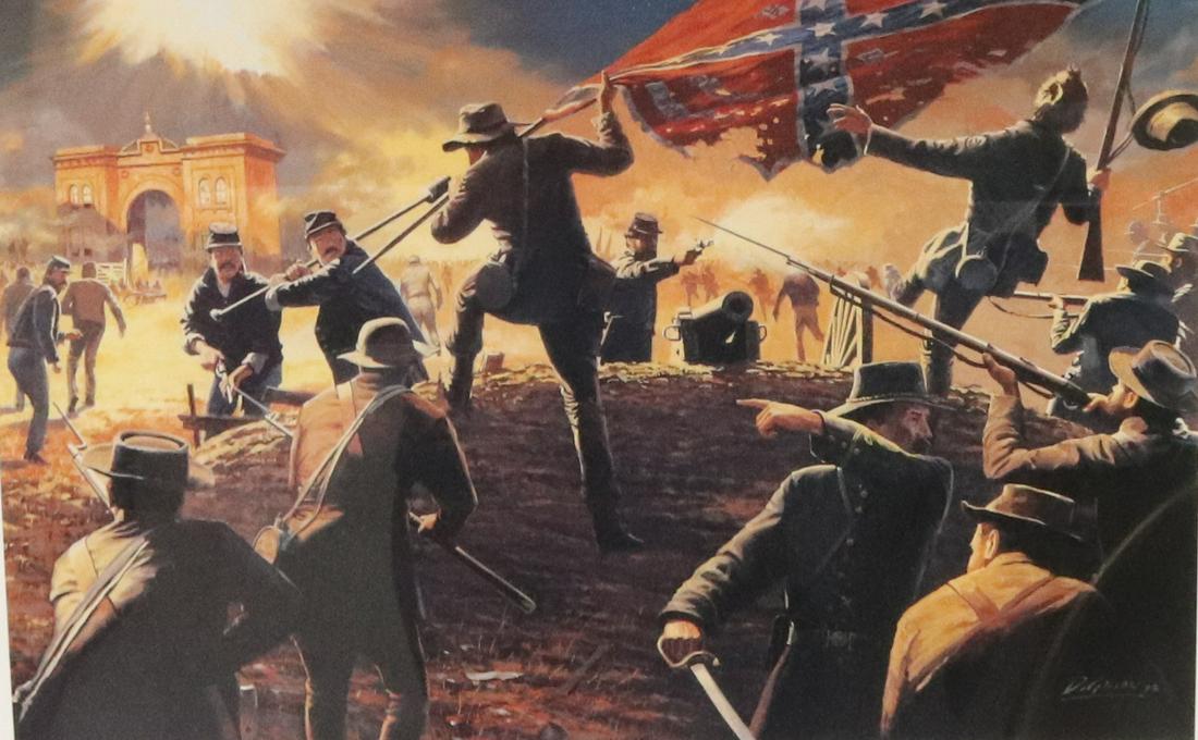 DALE GALLON CIVIL WAR PRINT: "NIGHT ASSAULT" 1039/1863. SGND. BOTTOM RIGHT. MATTED AND FRAMED UNDER GLASS DIMENSIONS:TOTAL SIZE 19" X 24" TERMS:Hartzell's Auction Gallery will handle most of the shipping in-house. WE do reserve t