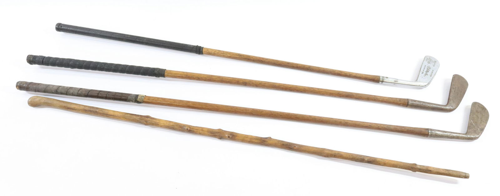 (3) WOODEN SHAFT GOLF CLUBS AND CANE (1 of 2)