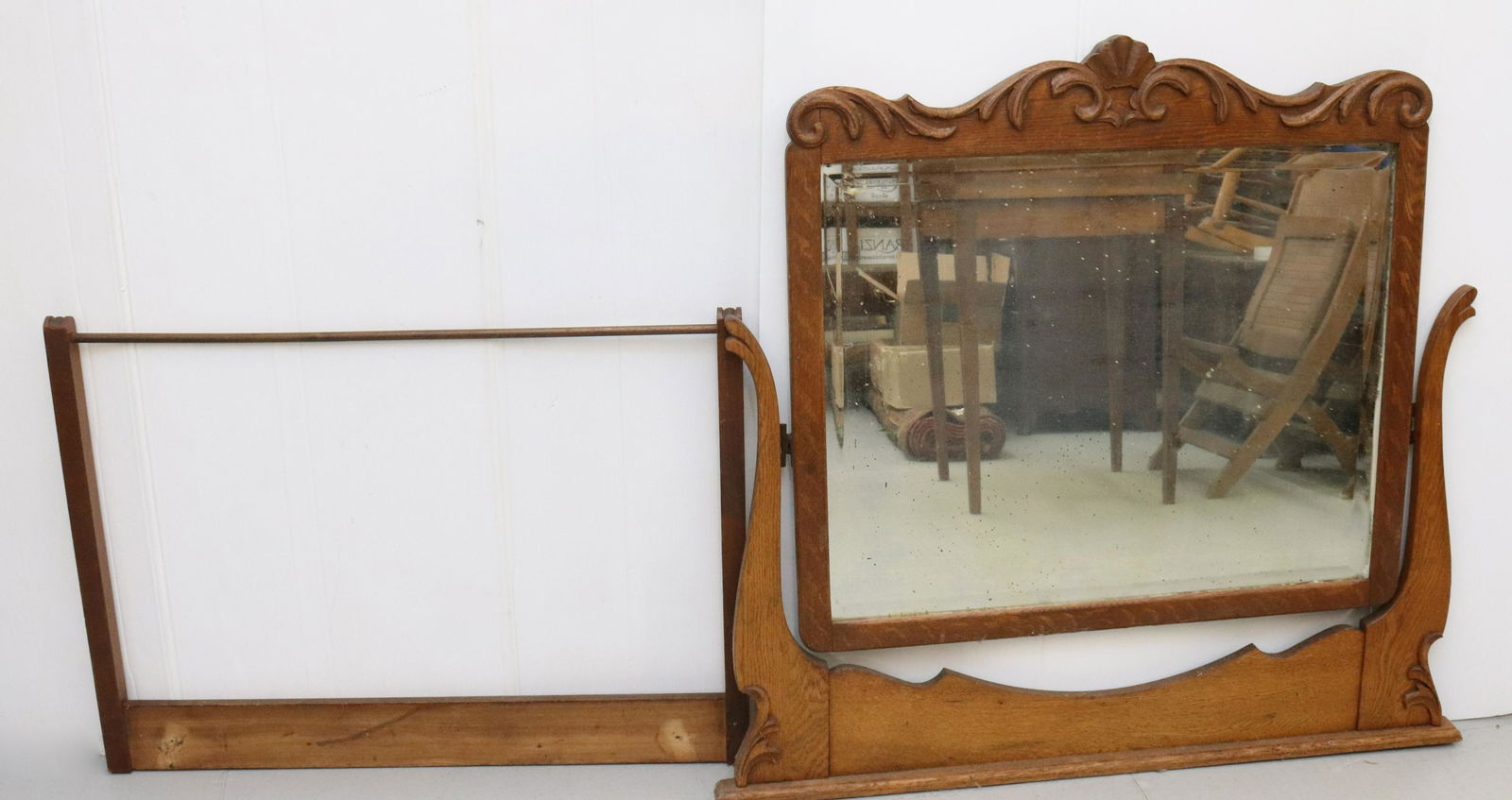 OAK WASHSTAND BAR AND DRESSER MIRROR (1 of 1)