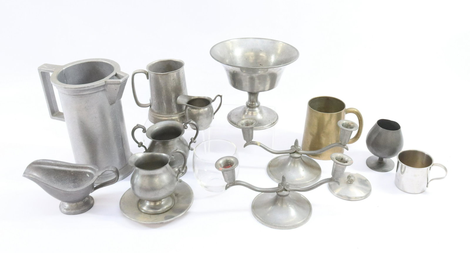 GROUP LOT OF CONTEMPORARY PEWTER: VARIOUS STYLE AND MANUFACTURERS DIMENSIONS: LARGEST 8 1/2" H TERMS: Hartzell's Auction Gallery will handle most of the shipping in-house. WE do reserve the right to not ship some large items, larger l