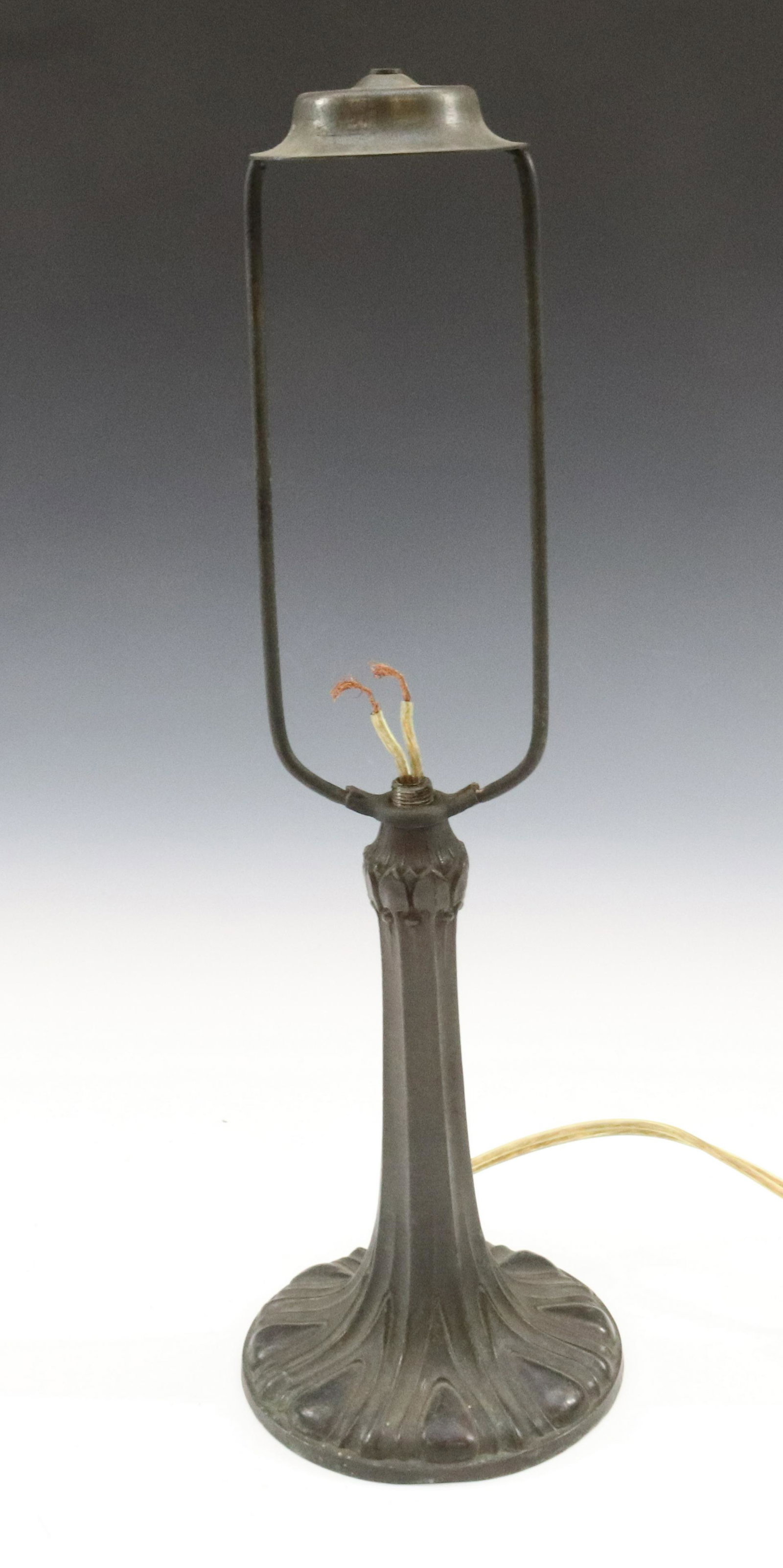 FRENCH ART DECO BOUDOIR LAMP: NICE PATINA WITH HARP DIMENSIONS: 13"H X 4"DIA TERMS: Hartzell's Auction Gallery will handle most of the shipping in-house. WE do reserve the right to not ship some large items, larger lots of glasswa