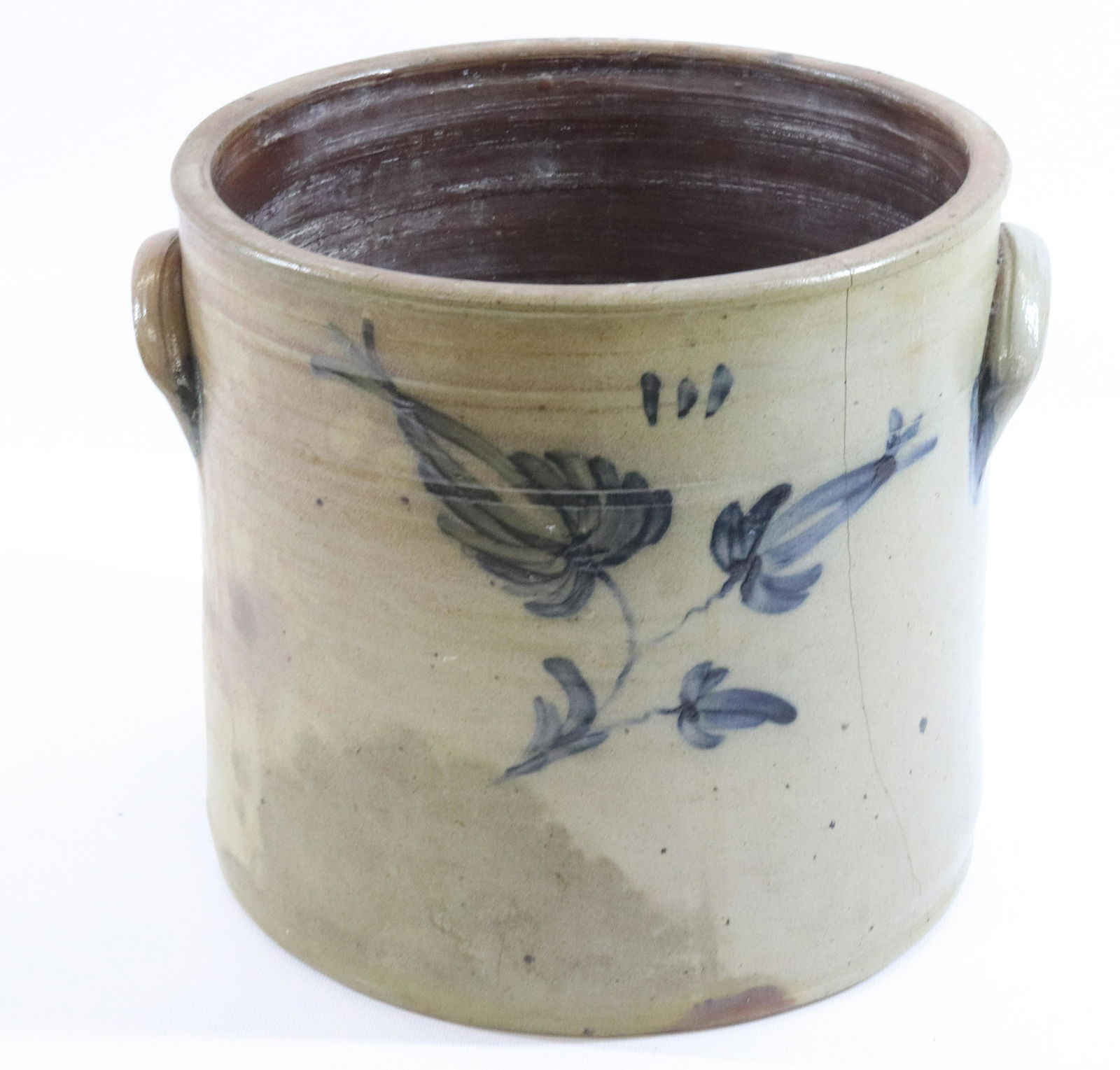 BLUE DECORATED STONEWARE CROCK WITH FLORAL (1 of 7)