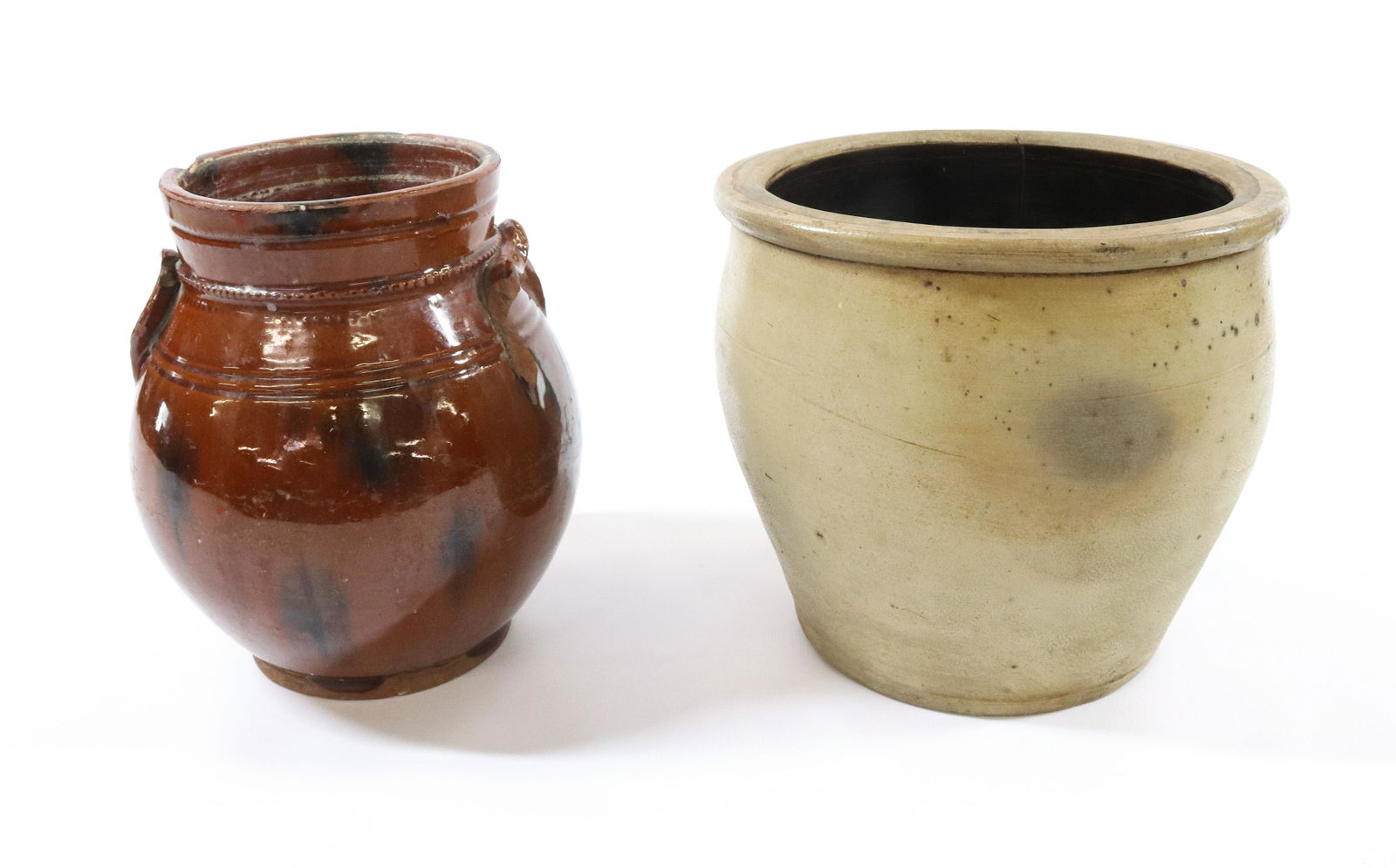 REDWARE OVOID JAR AND STONEWARE CROCK (1 of 6)