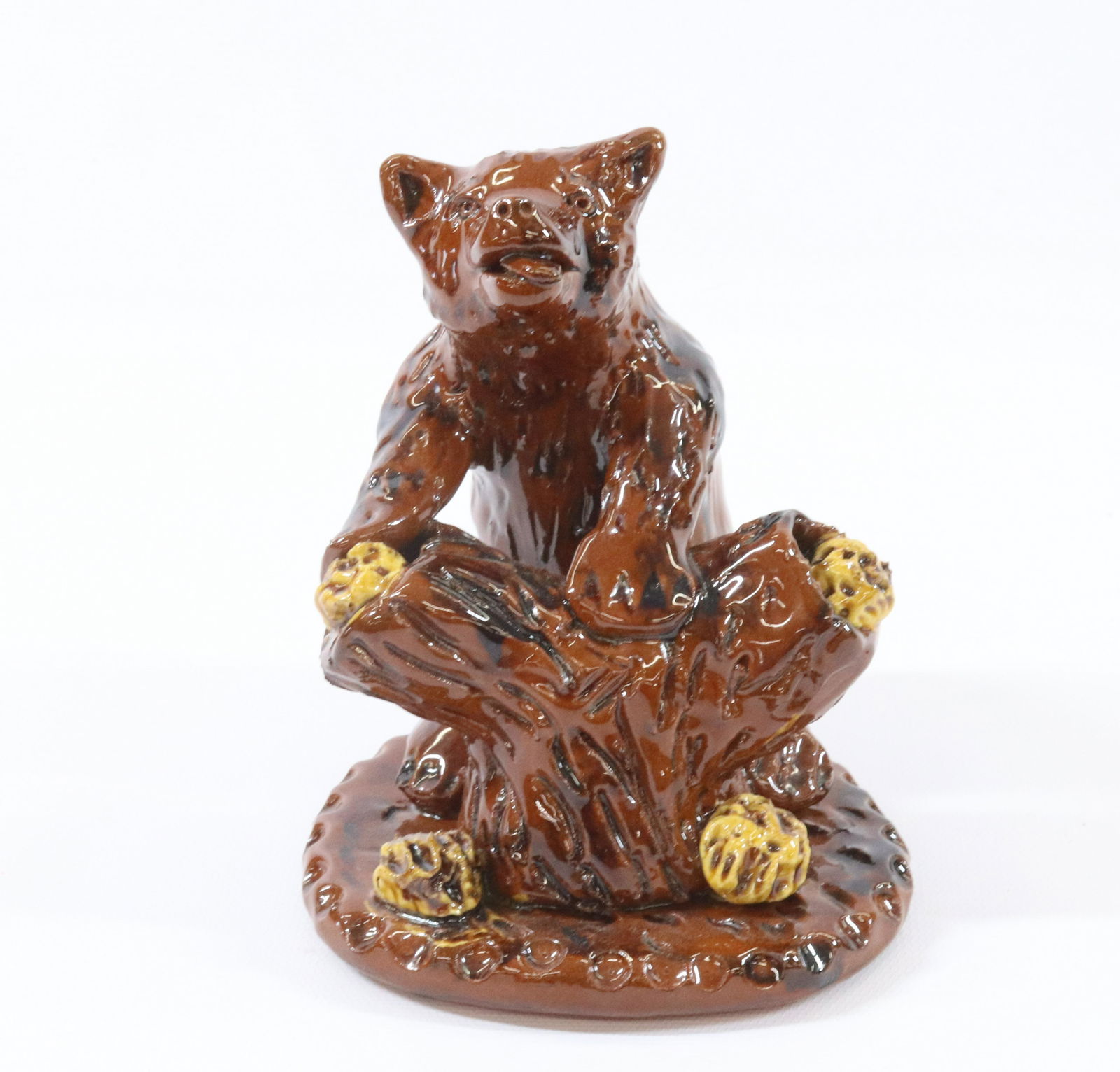 BREININGER POTTERY MOLDED FIGURE OF BEAR WITH STUMP (1 of 5)