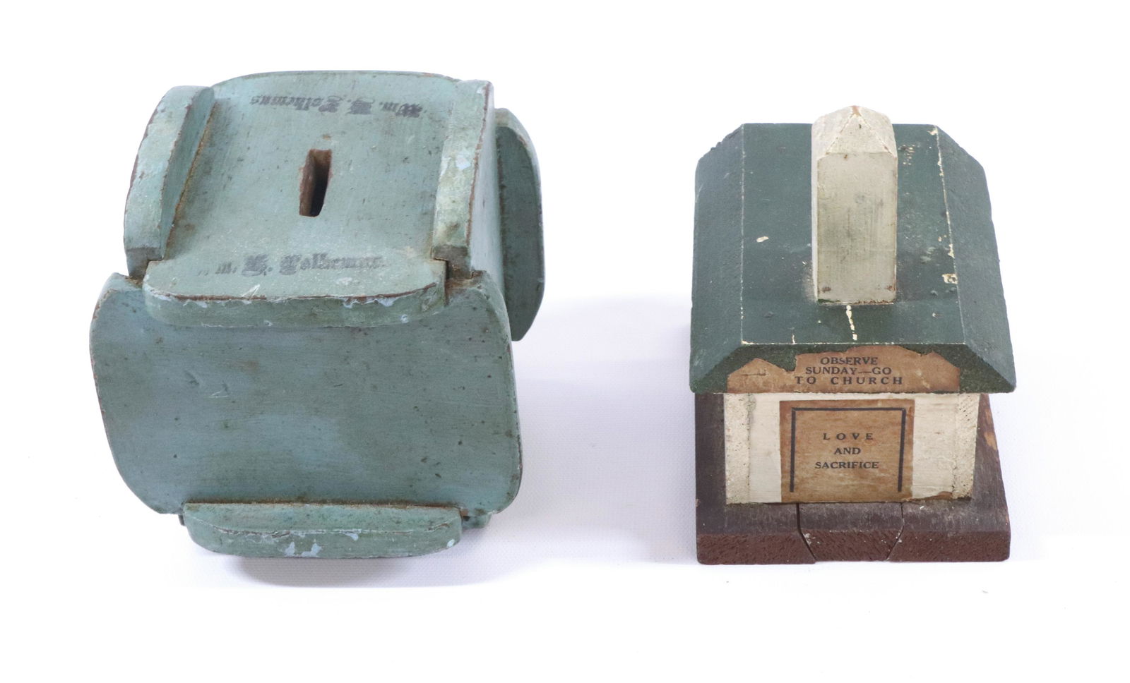 (2) WOODEN FOLK ART BANKS (1 of 5)