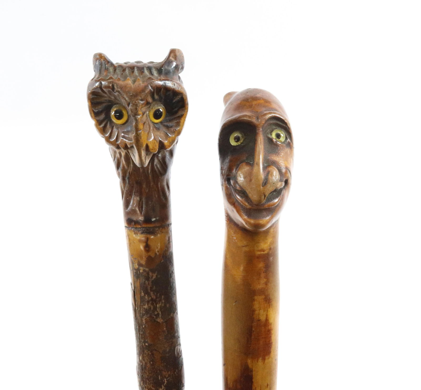 (2) CARVED CANES OF MAN AND OWL (1 of 5)