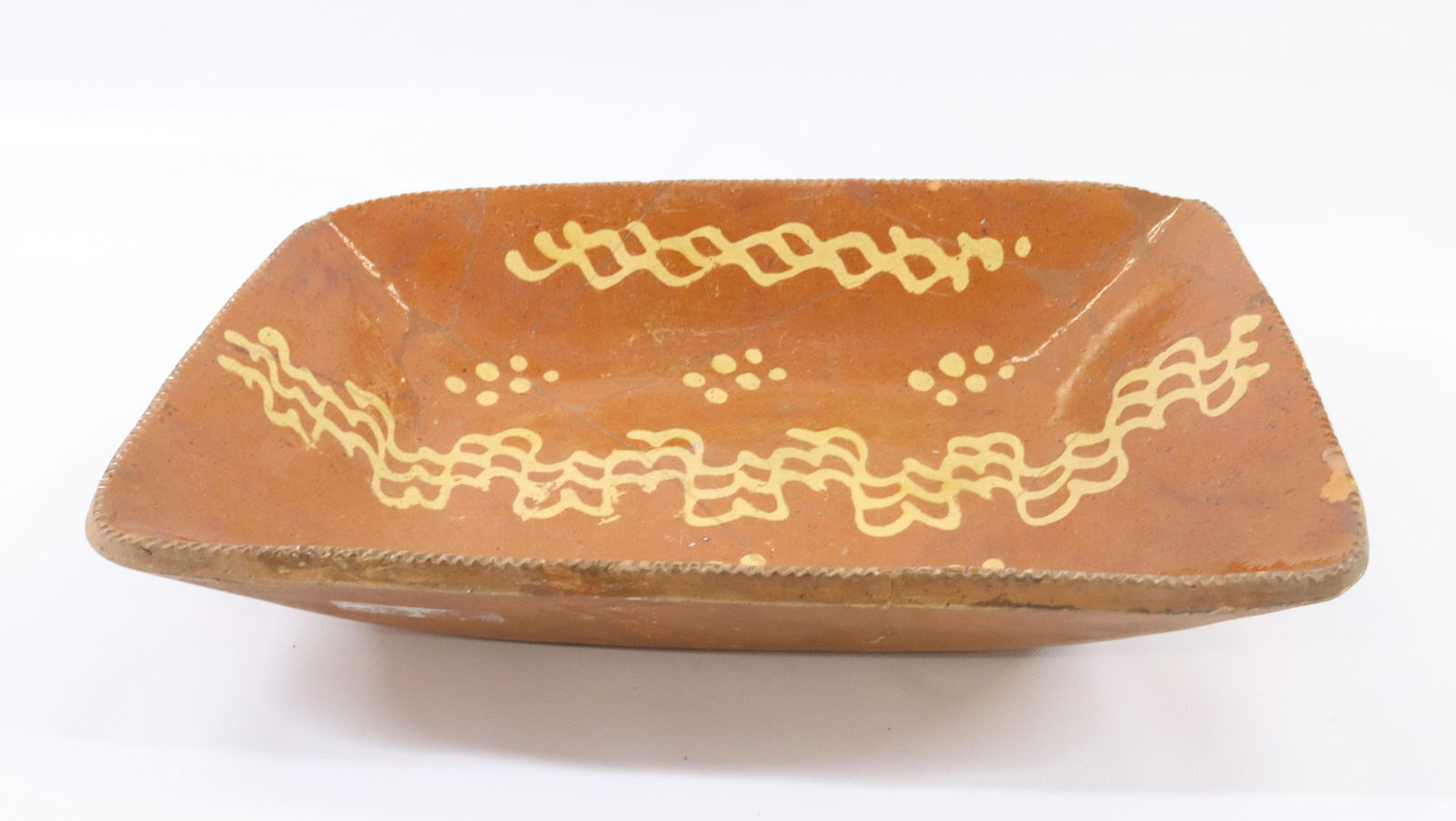 19TH C. REDWARE DECORATED LOAF PAN (1 of 6)