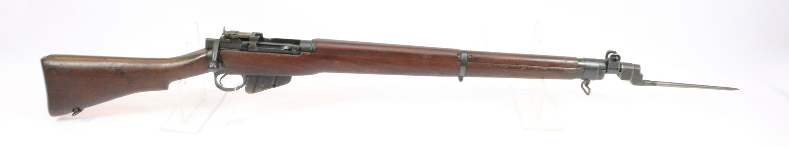 LEE ENFIELD NO. 4 MK1 LONG BRANCH: 1943, CAL 303 BRITISH, SERIAL# 52L4179 - WITH BAYONET - THIS GUN REQUIRES REGISTRATION Size: 26" BARREL Terms: Hartzell’s Auction Gallery will handle all Background Checks On-Site. Sunday April 