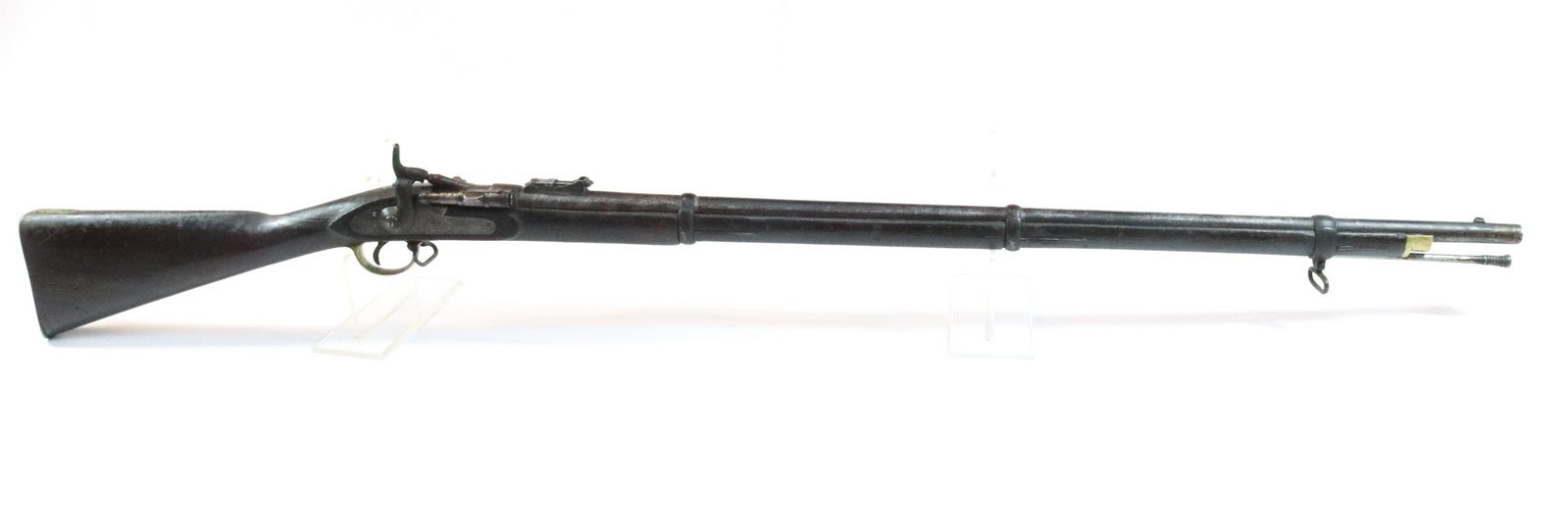 MIDDLE EASTERN BREECH LOAD RIFLE: .58 CAL WITH MIDDLE EASTERN SYMBOLS ON TRIGGER GUARD Size: 37" BARREL Terms: Hartzell’s Auction Gallery will handle all Background Checks On-Site. Sunday April 3rd from 9:00am till 2:00pm or Mon
