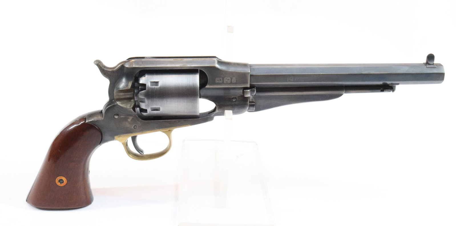 COPY OF A REMINGTON ARMY REVOLVER: MADE IN ITALY .44 CAL - SERIAL# D00849 - 8" BARREL Size: 8" BARREL Terms: Hartzell’s Auction Gallery will handle all Background Checks On-Site. Sunday April 3rd from 9:00am till 2:00pm or Monday