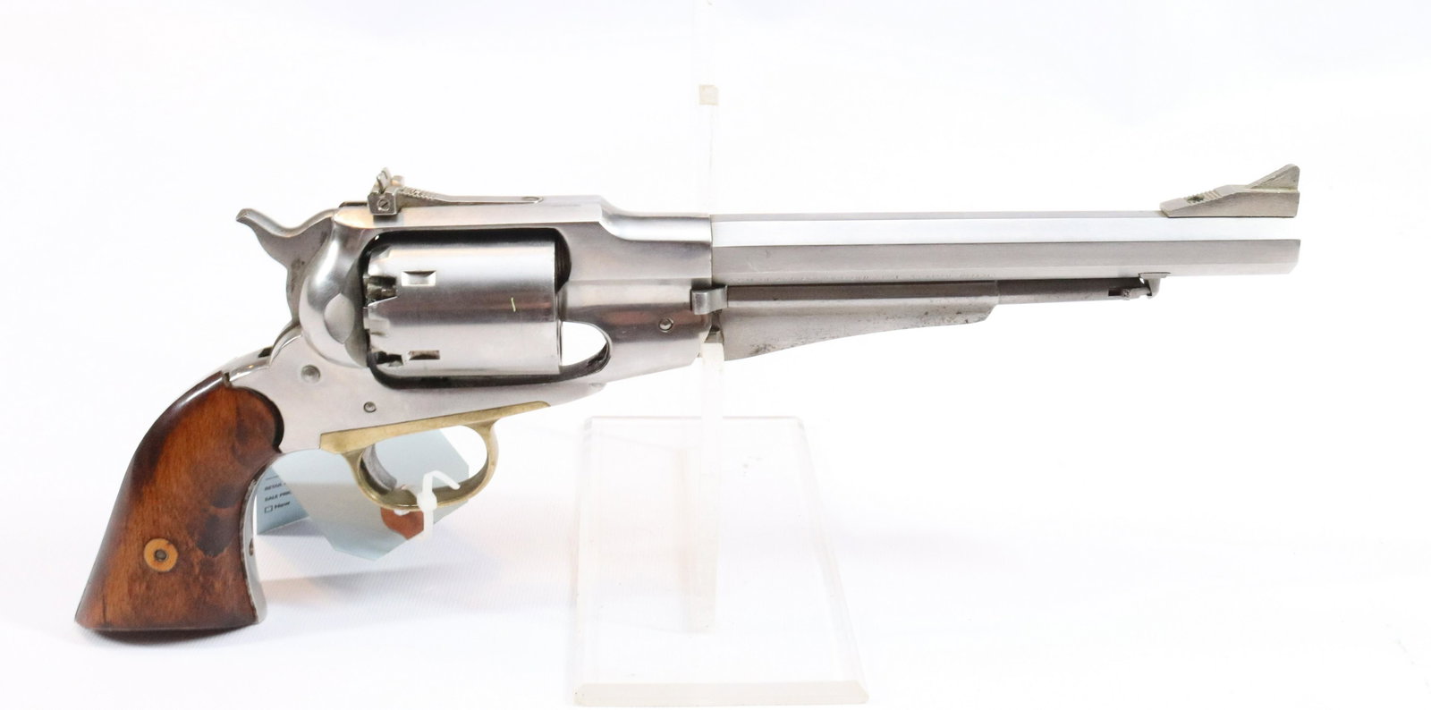A.S.M. REMINGTON REPRODUCTION REVOLVER: .44 CAL - SERIAL# D24297 - CHROME REVOLVER WITH AN 8" BARREL Terms: Hartzell’s Auction Gallery will handle all Background Checks On-Site. Sunday April 3rd from 9:00am till 2:00pm or Monday April