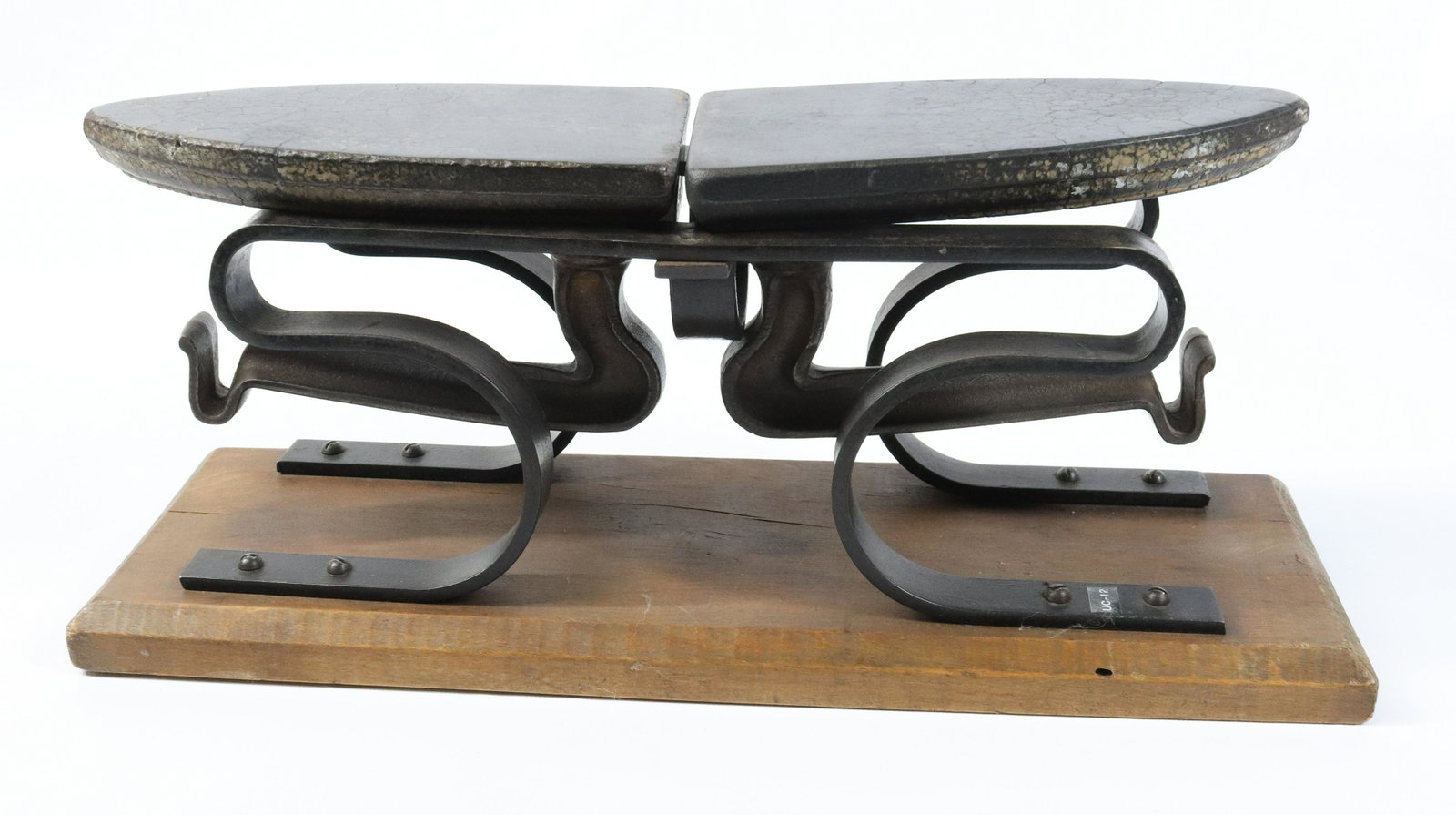 Velvet Ironing Stand with Irons: Metal and Wooden Base that Holds (2) Irons Upside Down - From the Walker Collection SIZE: 15 1/2" L