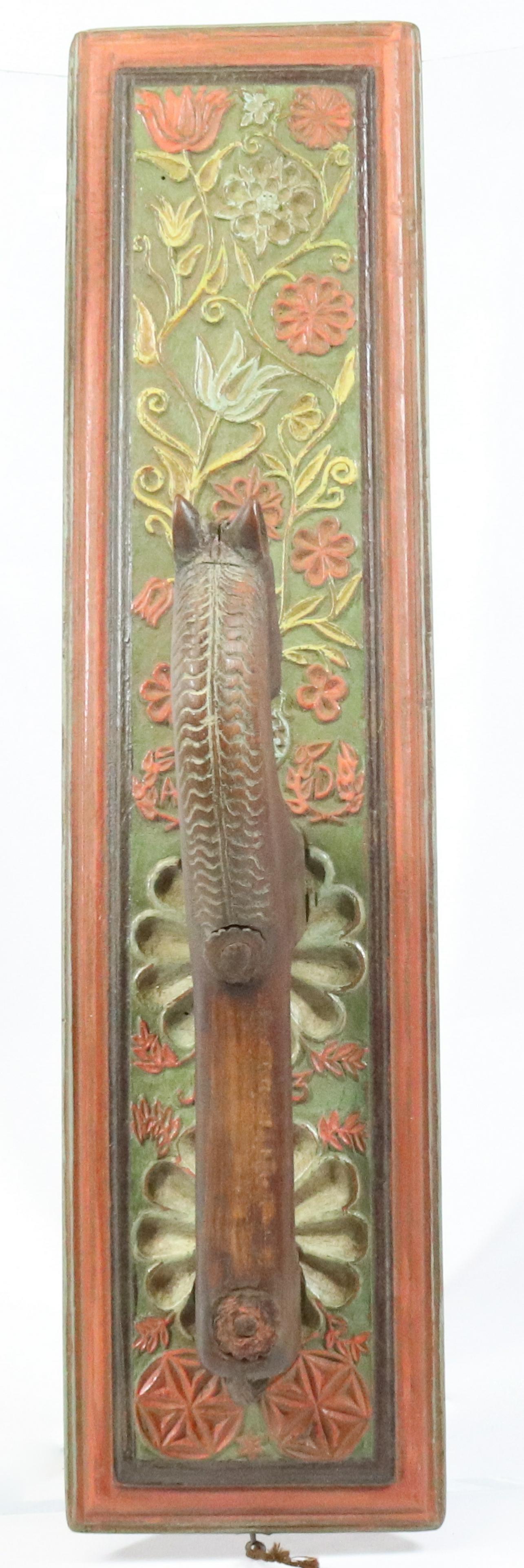 Hand Carved Danish Magle Board: Geometric Design with Horse Handle, Dated 1773 SIZE: 24"