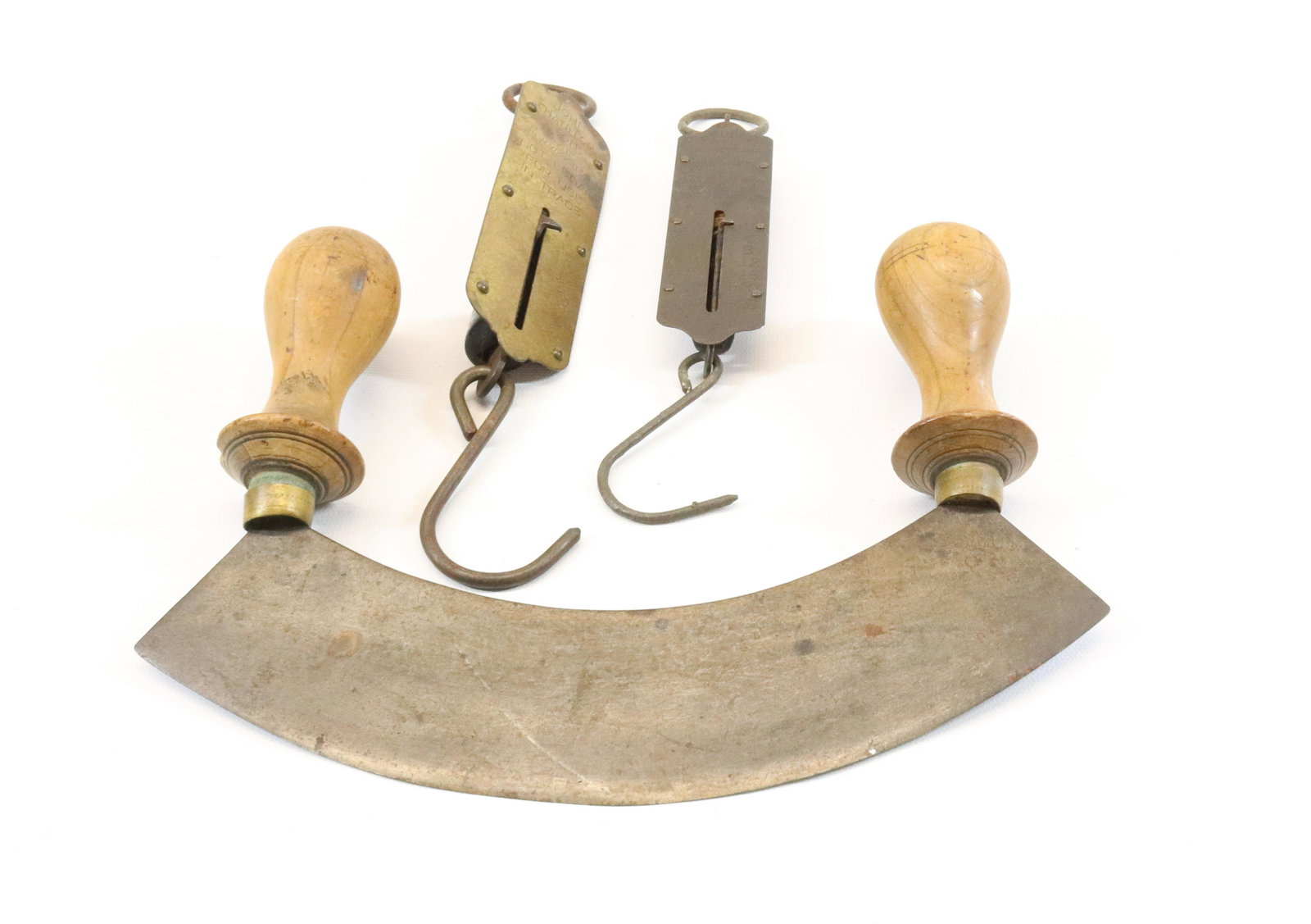 PR. OF VINTAGE BRASS SCALES AND CHOPPER (1 of 3)