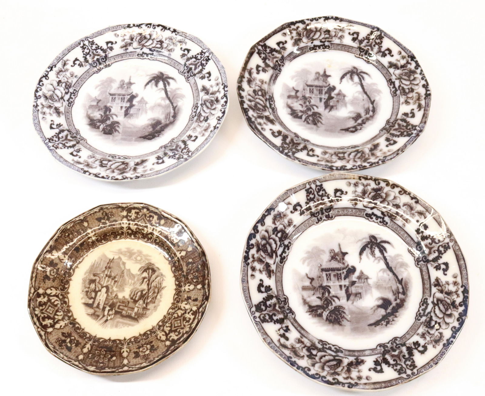 GROUP LOT OF FLOW MULBERRY PLATES: (3) CYPRUS AND (1) PERUVIAN DIMENSIONS: 7 1/4" TO 9" D TERMS: Hartzell's Auction Gallery will handle most of the shipping in-house. WE do reserve the right to not ship some large items, larger lots of