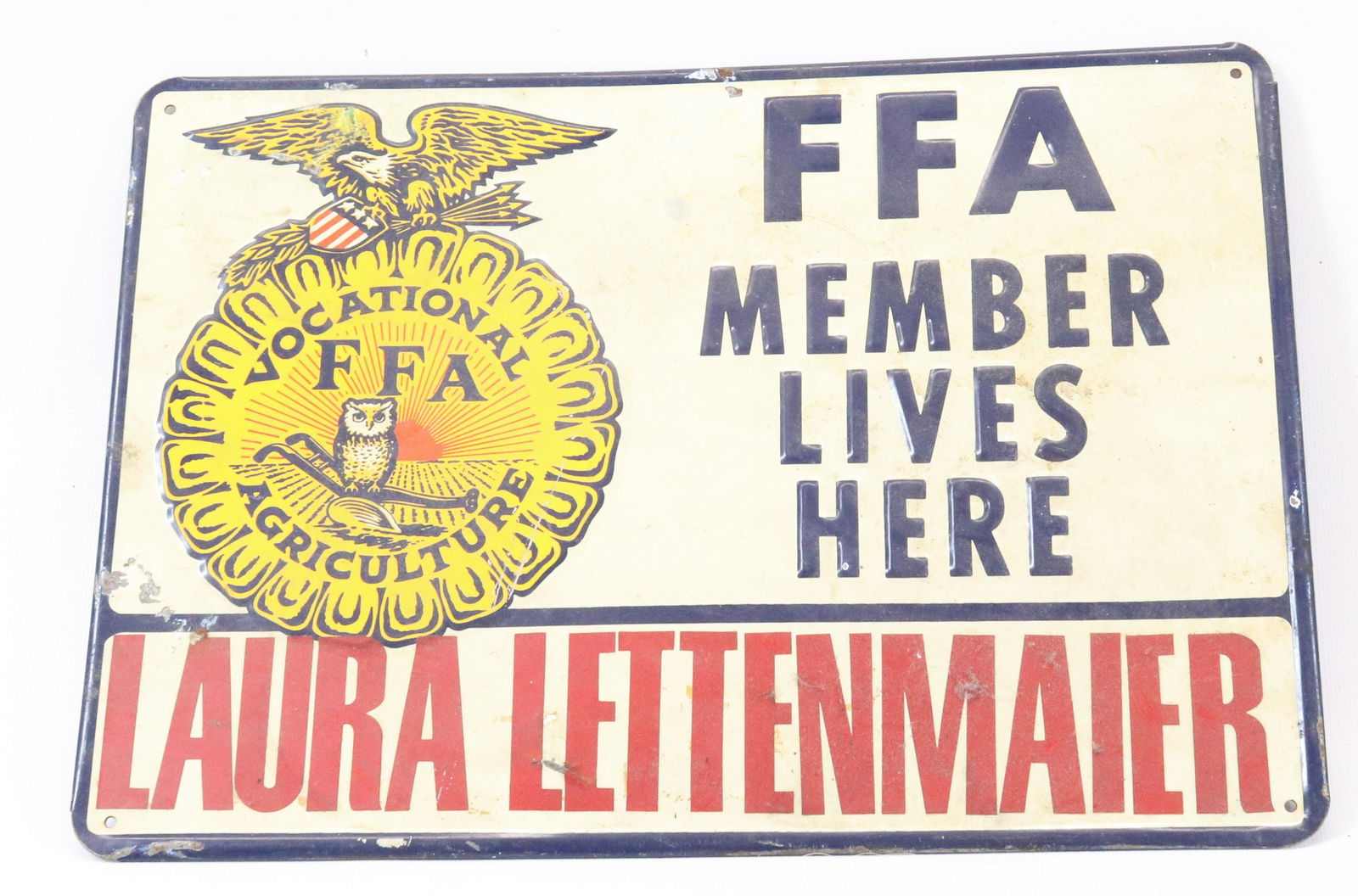 EMBOSSED TIN "FFA" SIGN (1 of 2)