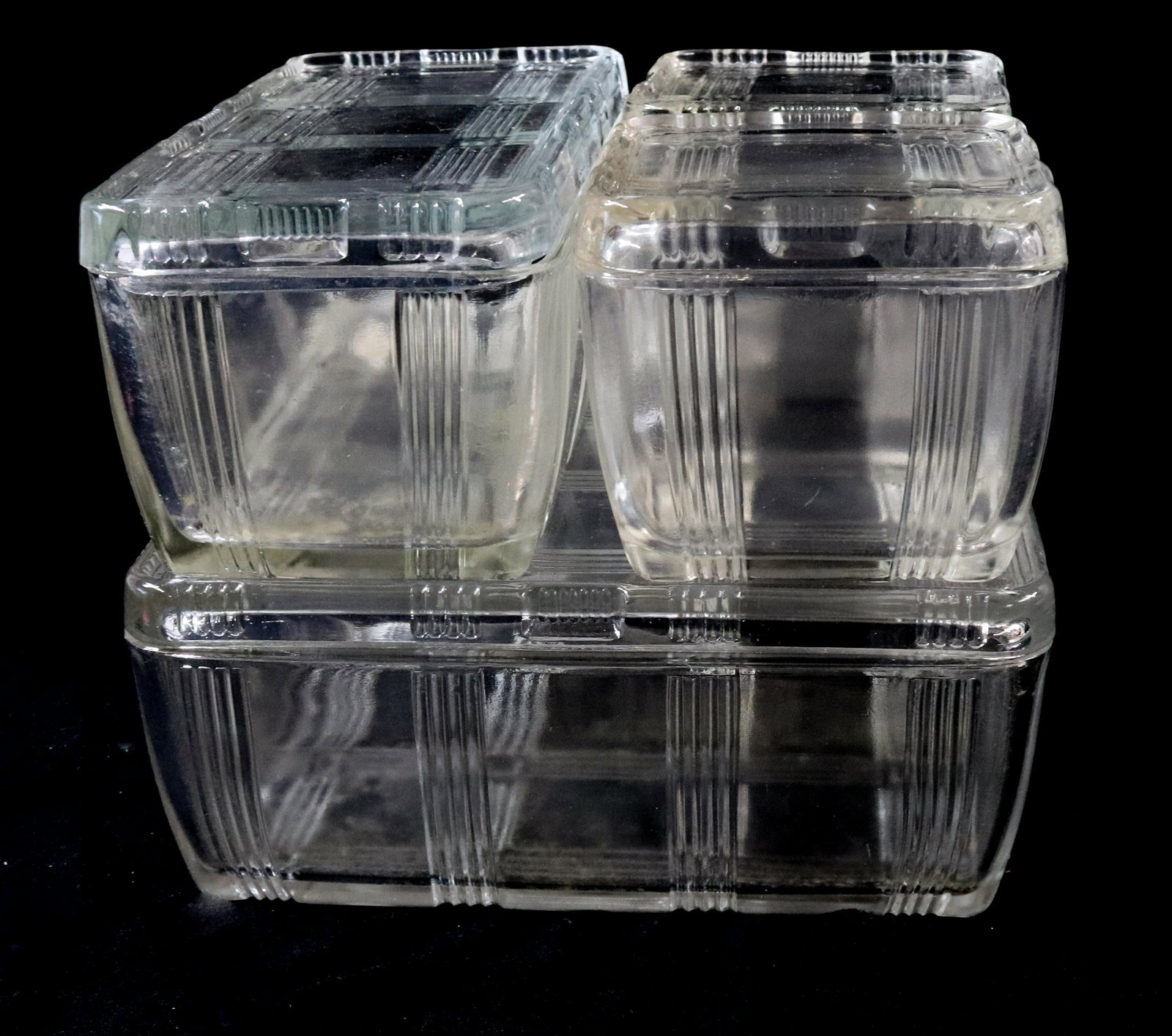 SET OF HAZEL ATLAS CLEAR REFRIGERATOR DISHES (1 of 3)