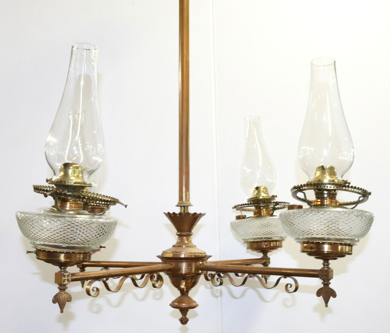 Victorian Brass Hanging Kerosene Chandelier