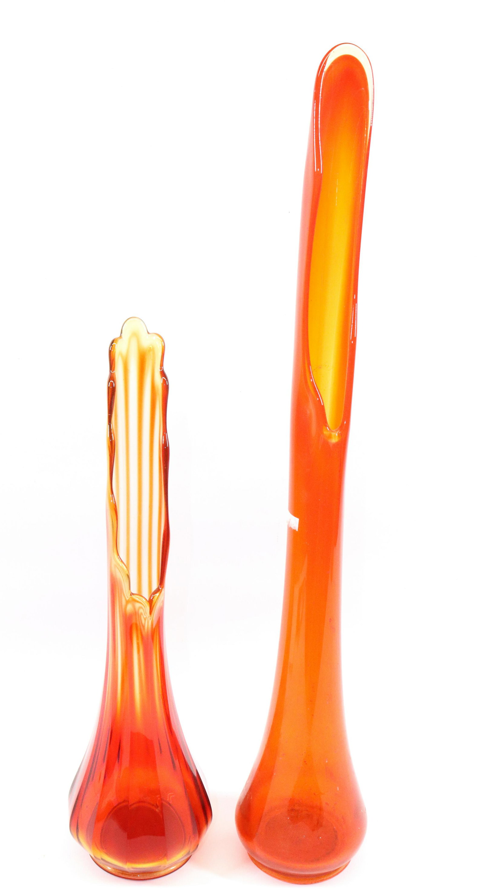 (2) VINTAGE STRETCH GLASS VASES (1 of 4)