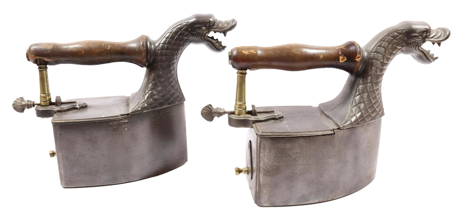 PAIR OF GERMAN CHARCOAL IRONS (1 of 3)