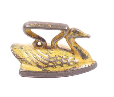 MINIATURE SWAN IRON: YELLOW PAINTED SURFACE 1 7/8" L