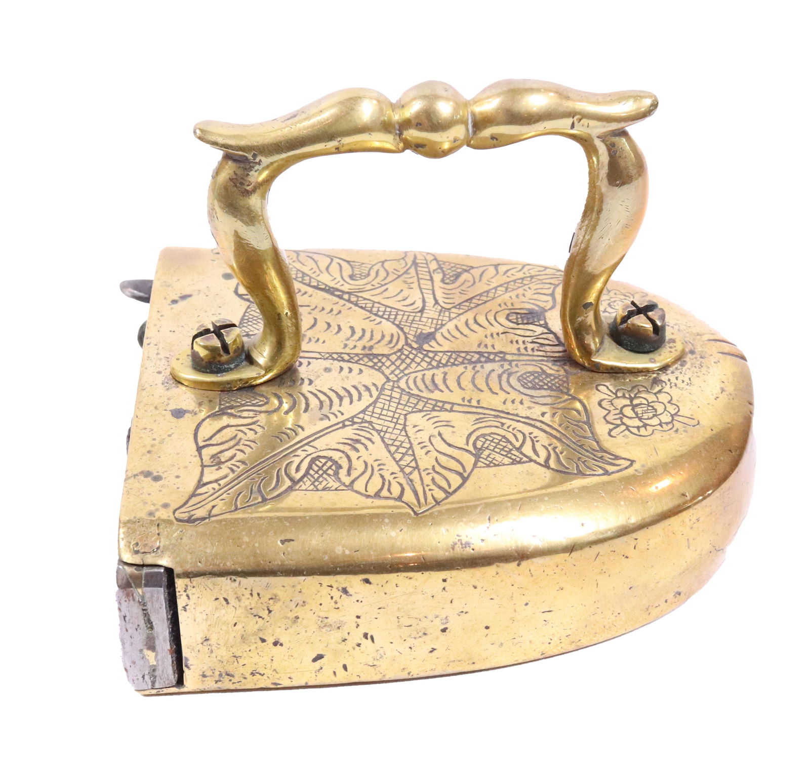 EARLY 19TH C.  BRASS ROUND NOSE BOX IRON (1 of 4)