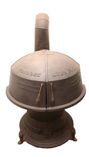 GLOBE SHAPED TAILOR'S OVEN: TAILOR'S STOVE WITH TWO 1/4 SLIDING SECTIONS 34" H