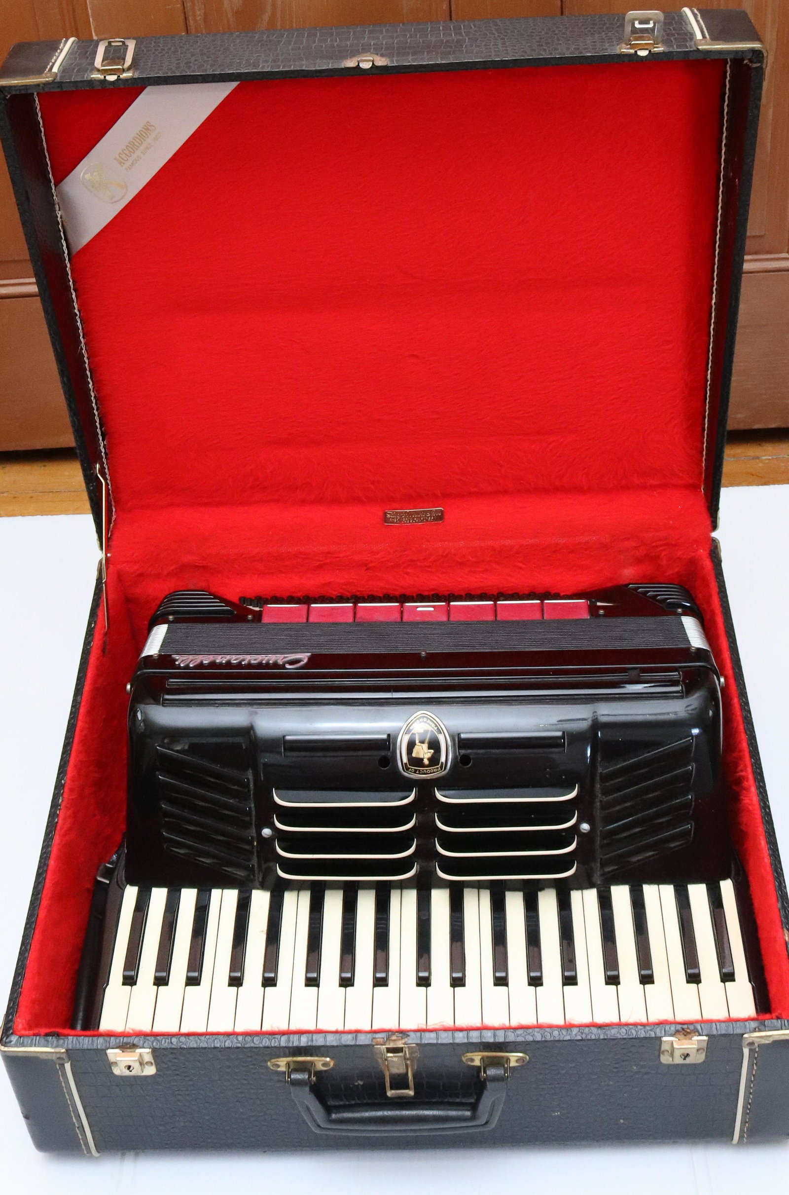 VINTAGE CRUCIANELLI ACCORDION: PANCORDIAN MODEL 30 c WITH CASE Size: CASE SIZE, 22 " x 19" x 10" Terms: PLEASE READ THIS CAREFULLY AND FULLY BEFORE BIDDING - THIS IS AN ON-SITE AND LIVE IN PERSON AUCTION. PREVIEW WILL BE SUNDAY JUL