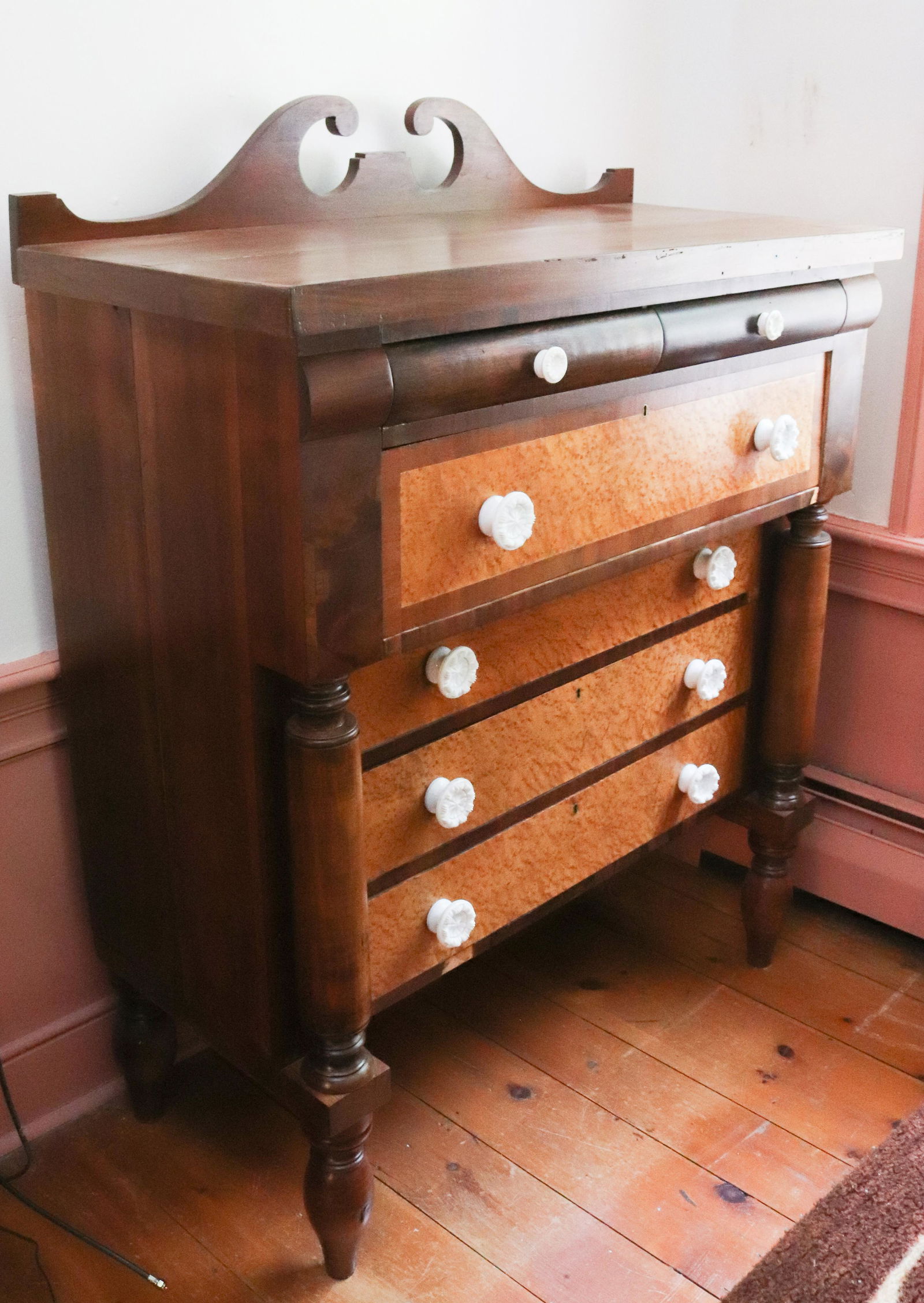 ANTIQUE DRESSER WITH BIRDS EYE MAPLE DRAWERS (1 of 4)
