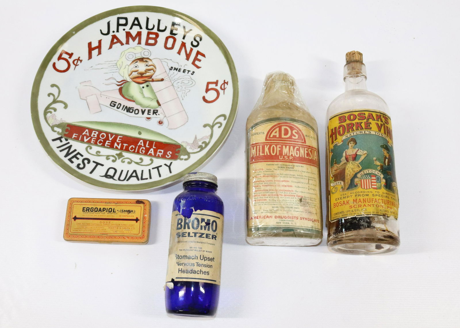 CIGAR ADVERTISING PLATE AND BOTTLES (1 of 2)