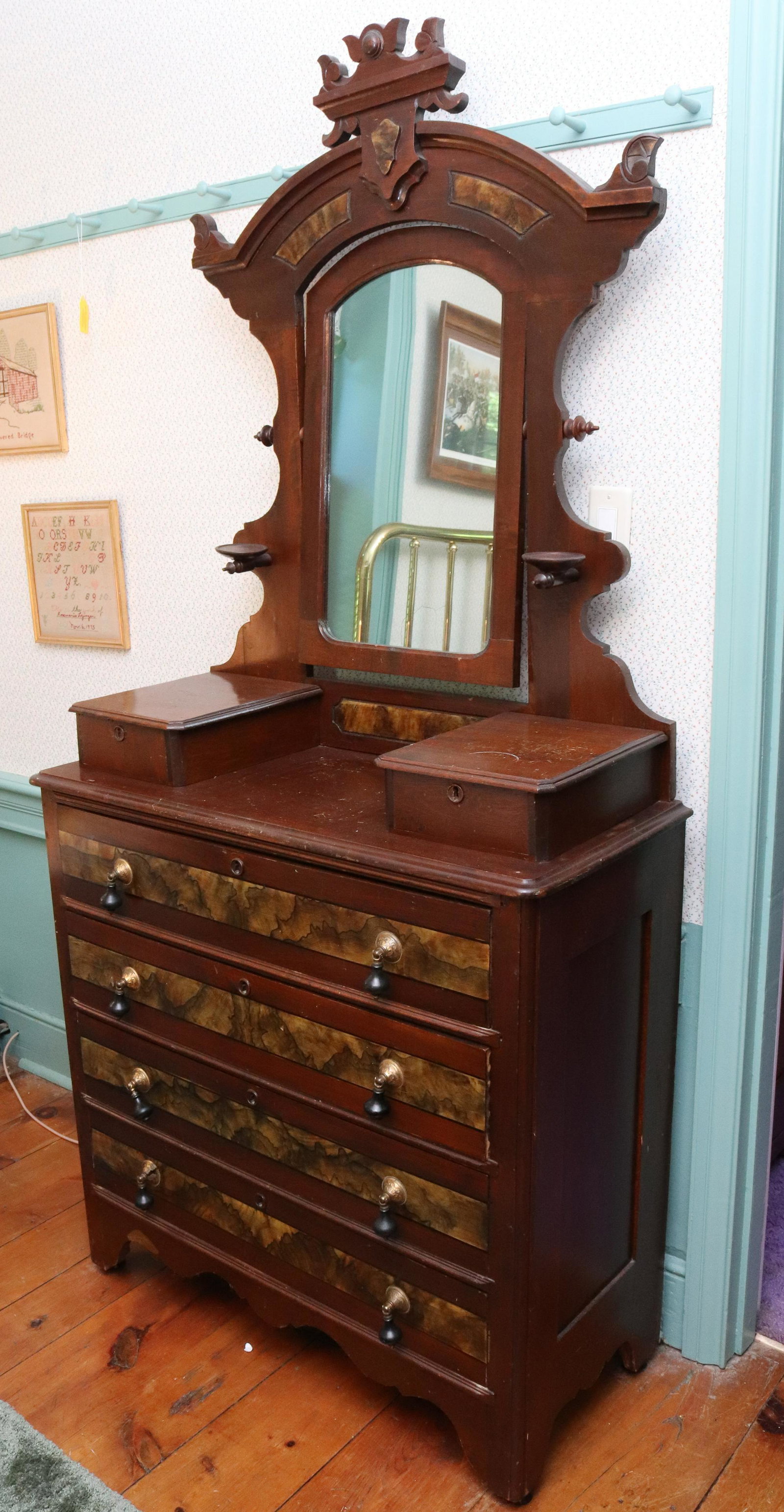 ANTIQUE DRESSER WITH MIRROR: COTTAGE STYLE DRESSER AND MIRROR Size: 38" x 17" x 80" Terms: PLEASE READ THIS CAREFULLY AND FULLY BEFORE BIDDING - THIS IS AN ON-SITE AND LIVE IN PERSON AUCTION. PREVIEW WILL BE SUNDAY JULY 10TH FROM