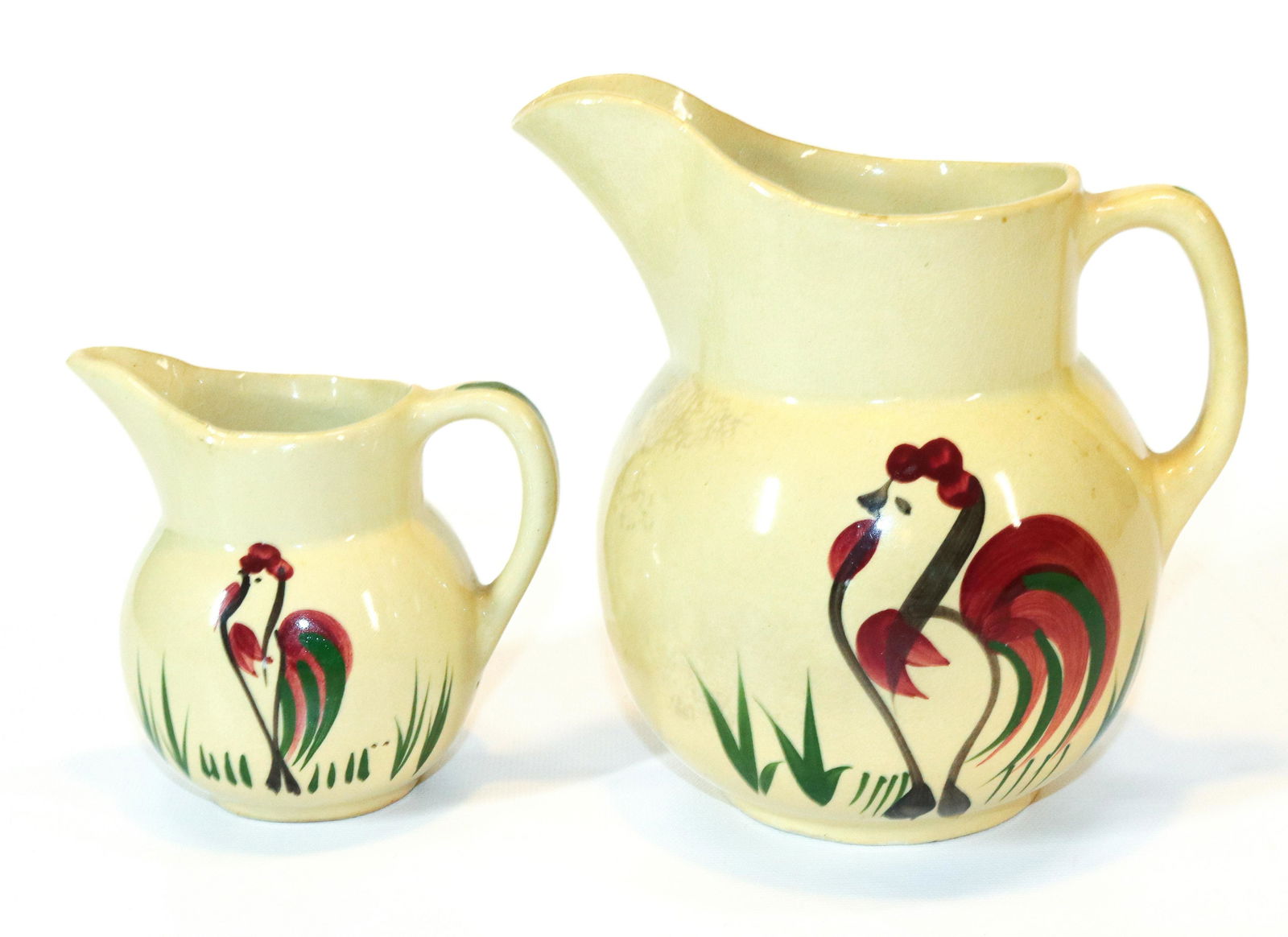(2) WATT WARE ROOSTER PITCHERS (1 of 4)