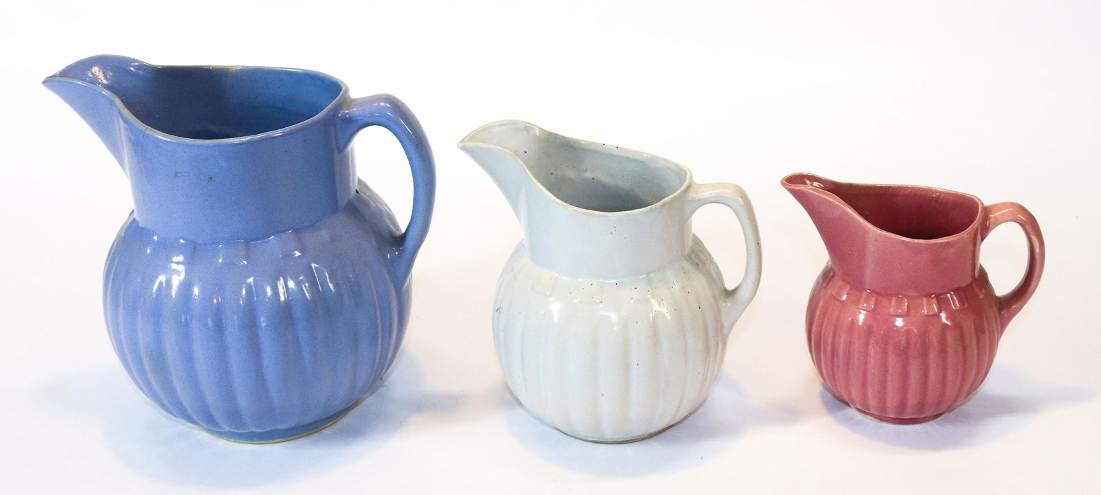(3) WATT WARE CORNROW POTTERY PITCHERS (1 of 4)
