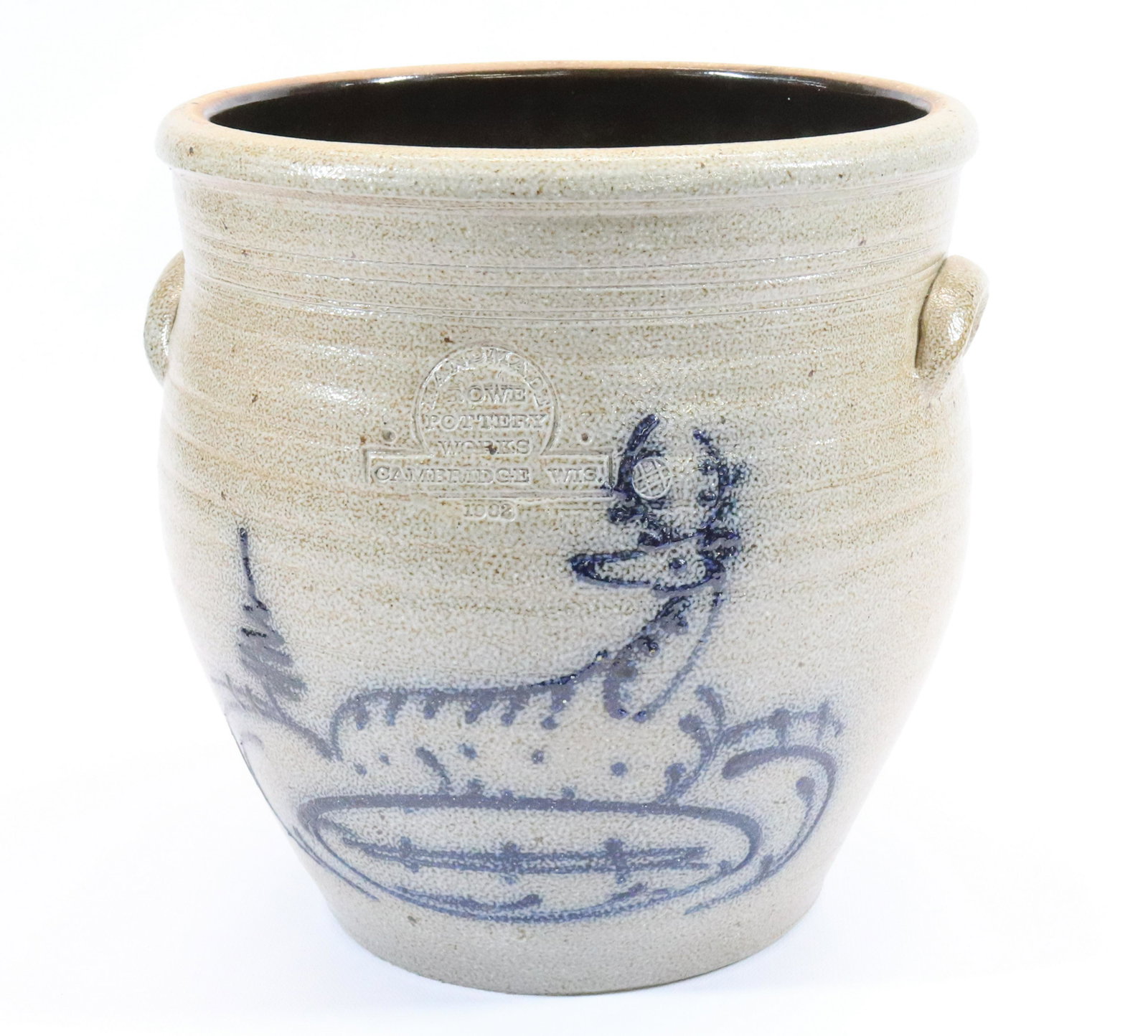 ROWE POTTERY BLUE DECORATED CROCK (1 of 6)