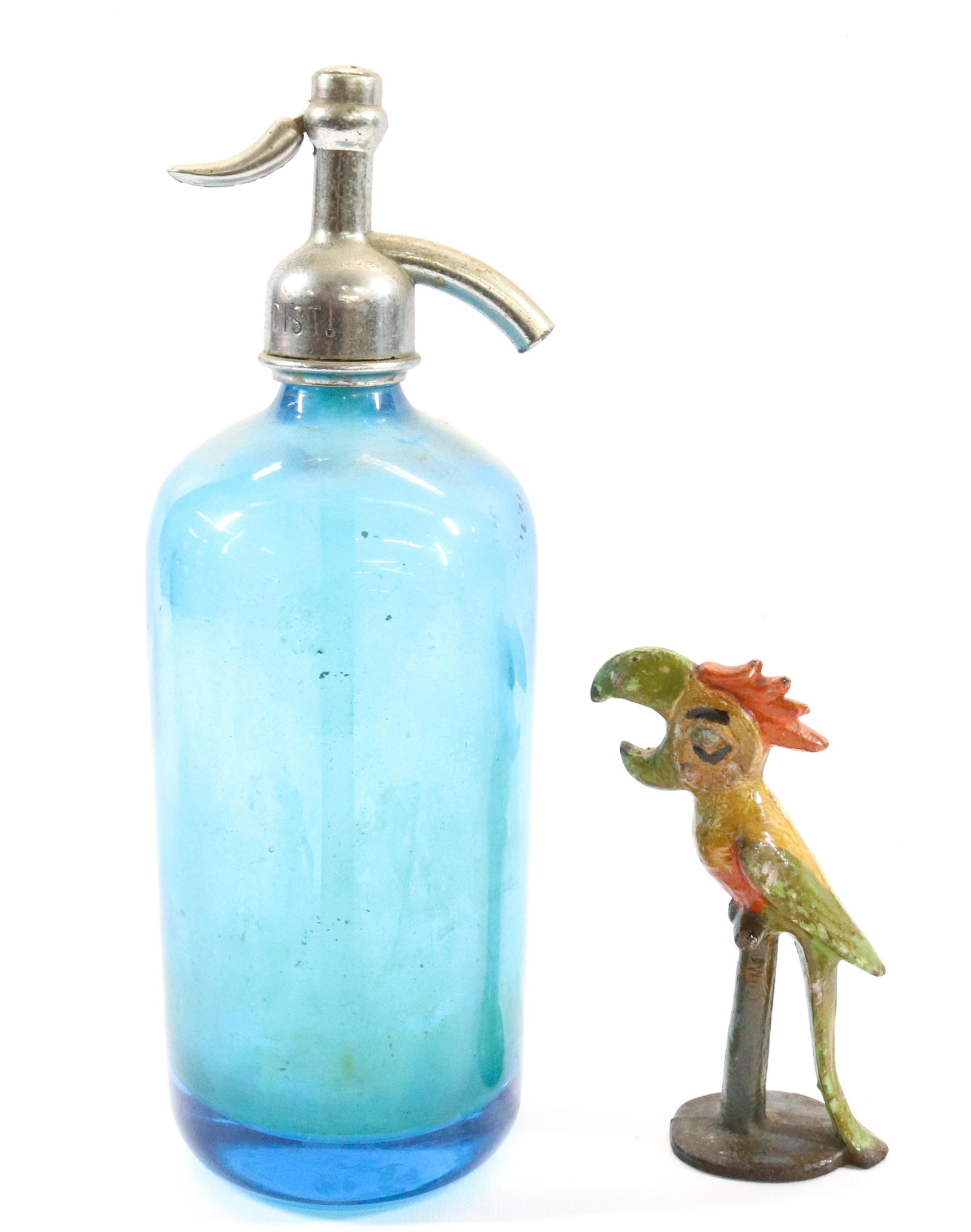 BLUE SELTZER BOTTLE AND BOTTLE OPENER (1 of 3)