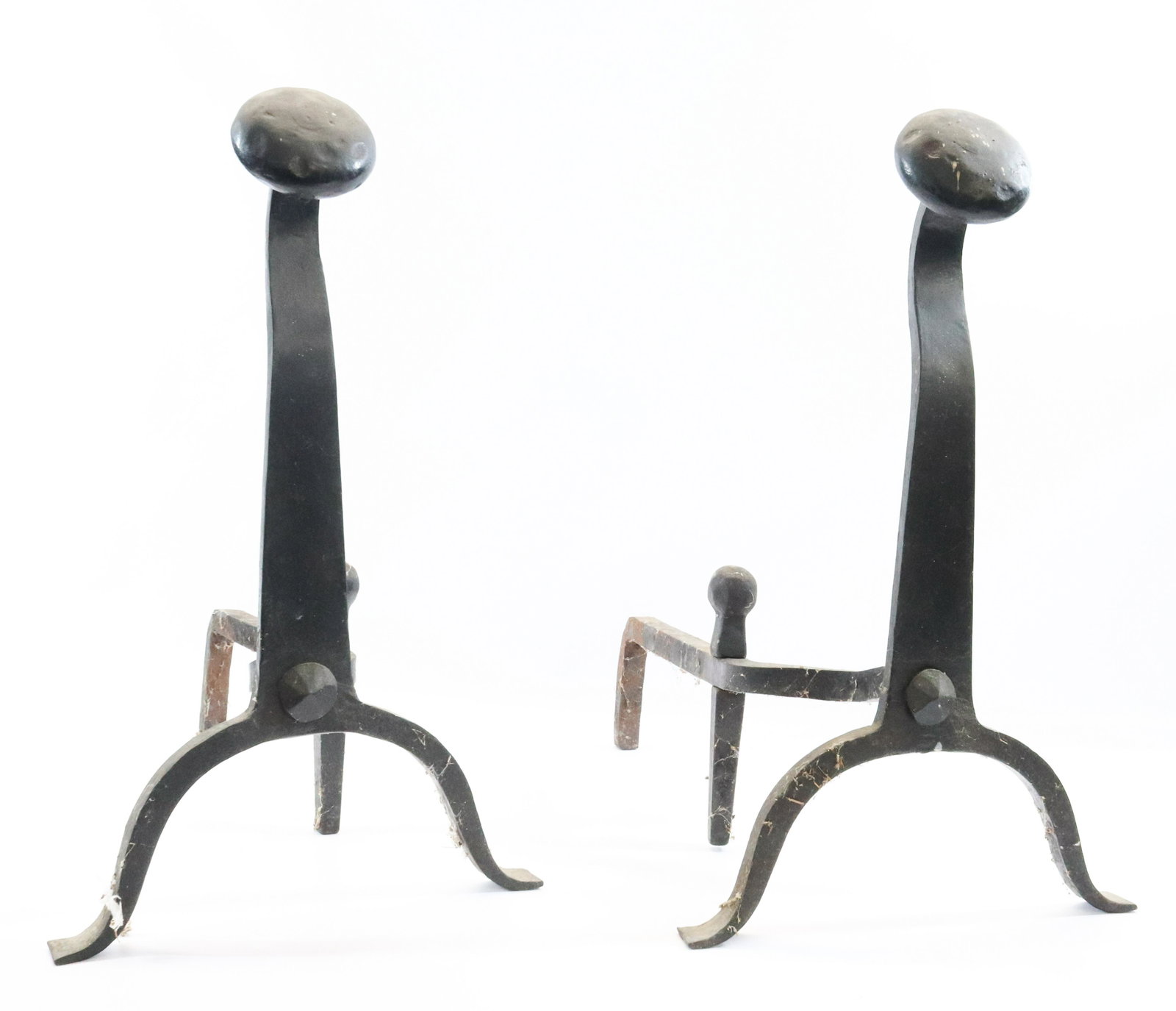 PAIR OF CAST IRON ANDIRONS: BLACK PAINTED SURFACE. MEASURE 18" X 11" X 17" Terms & Conditions: Pick-up for this Auction will be Wednesday August 3rd and Thursday August 4th from 9:00am till 3:30pm and Friday August 5th from 9:00