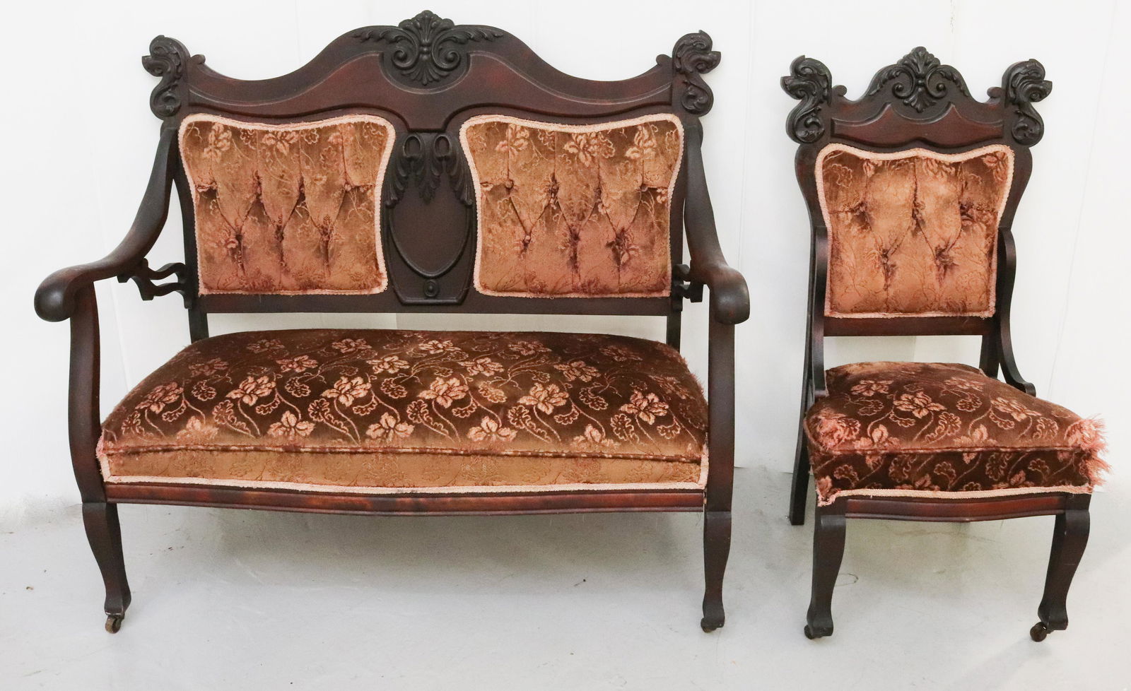 VICTORIAN SETTEE AND SIDE CHAIR (1 of 3)