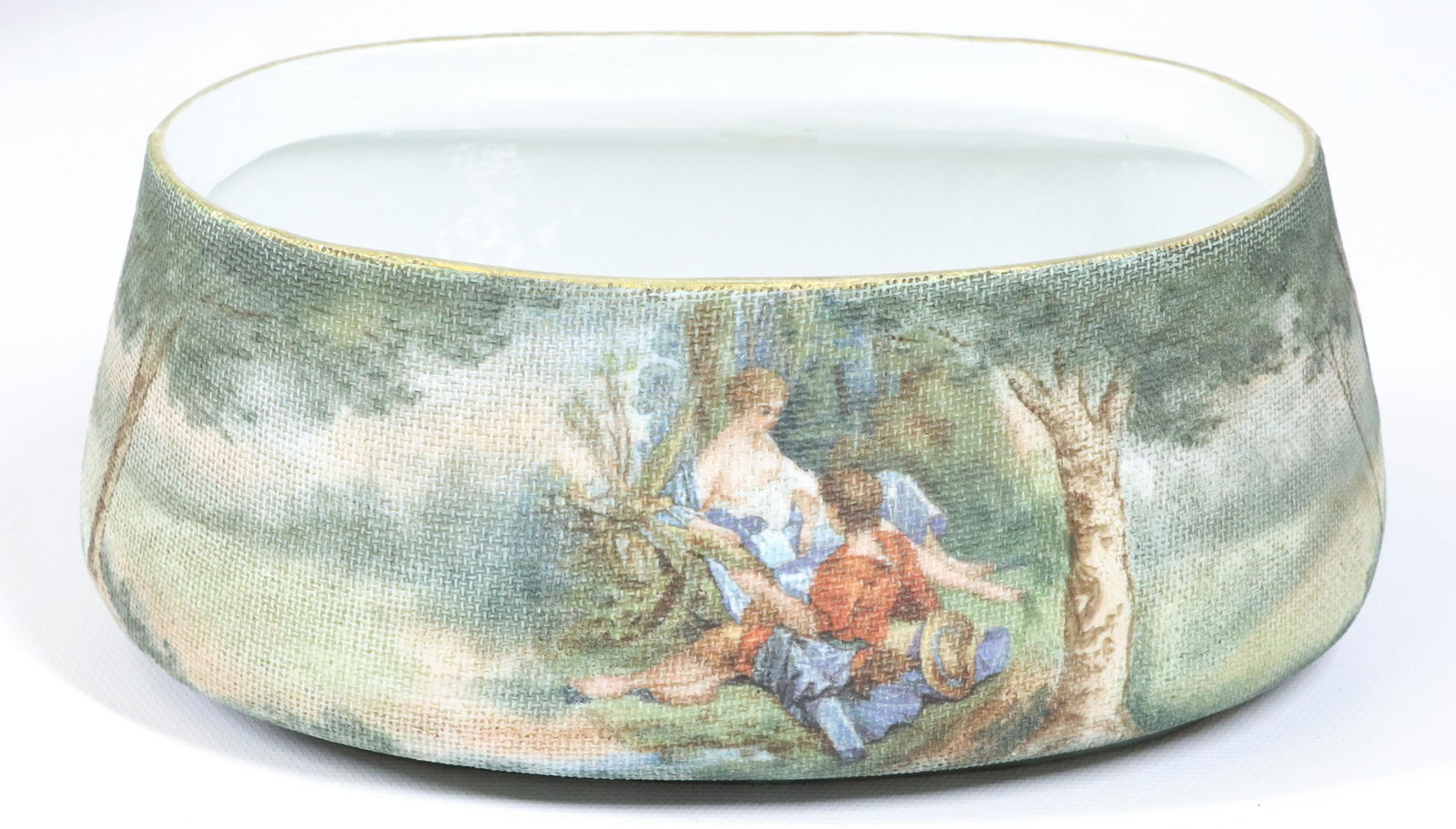 OVAL PORCELAIN TAPESTRY BOWL WITH SHEEP (1 of 3)