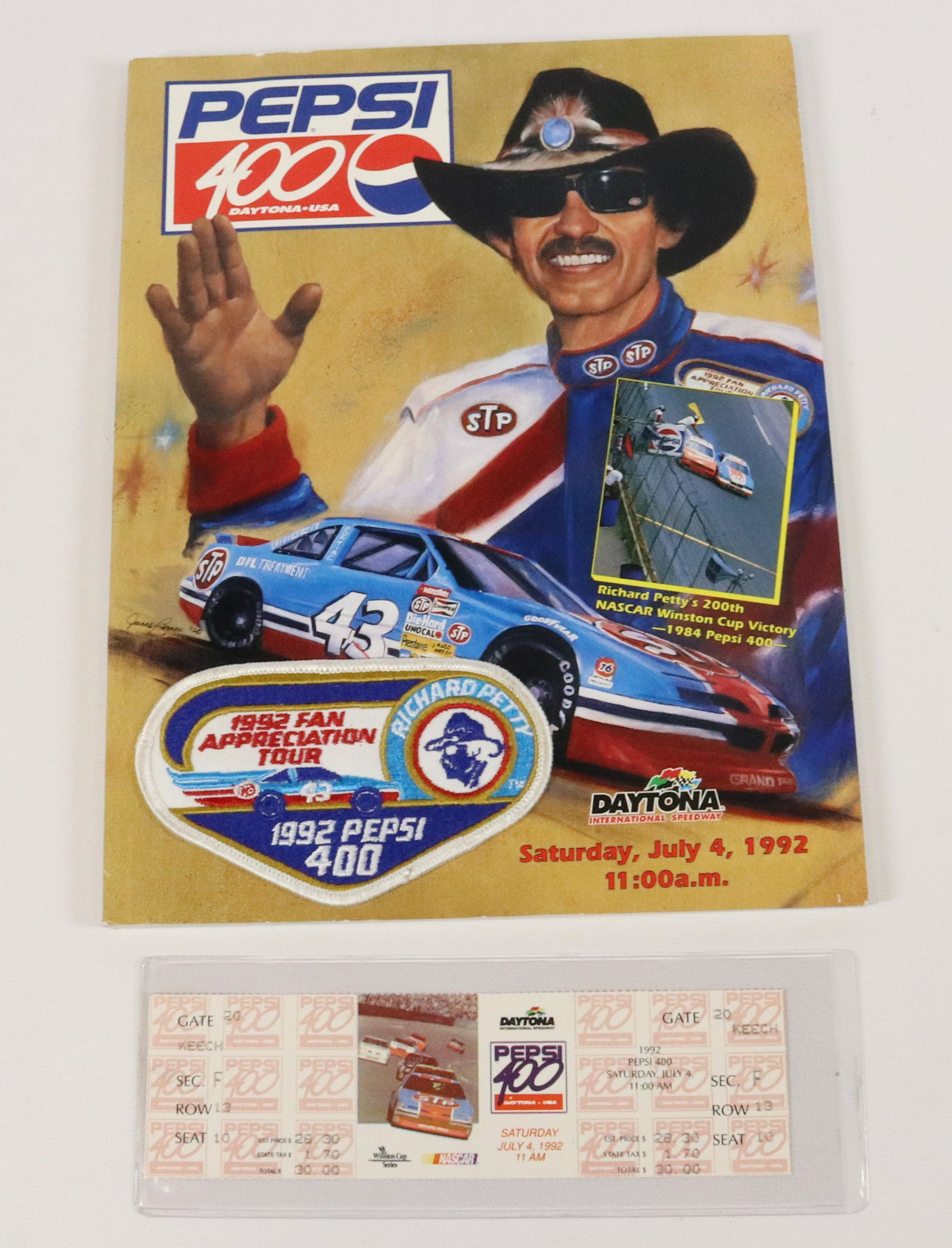 DAYTONA PEPSI 400 AND TICKET: 1992 PROGRAM AND TICKET